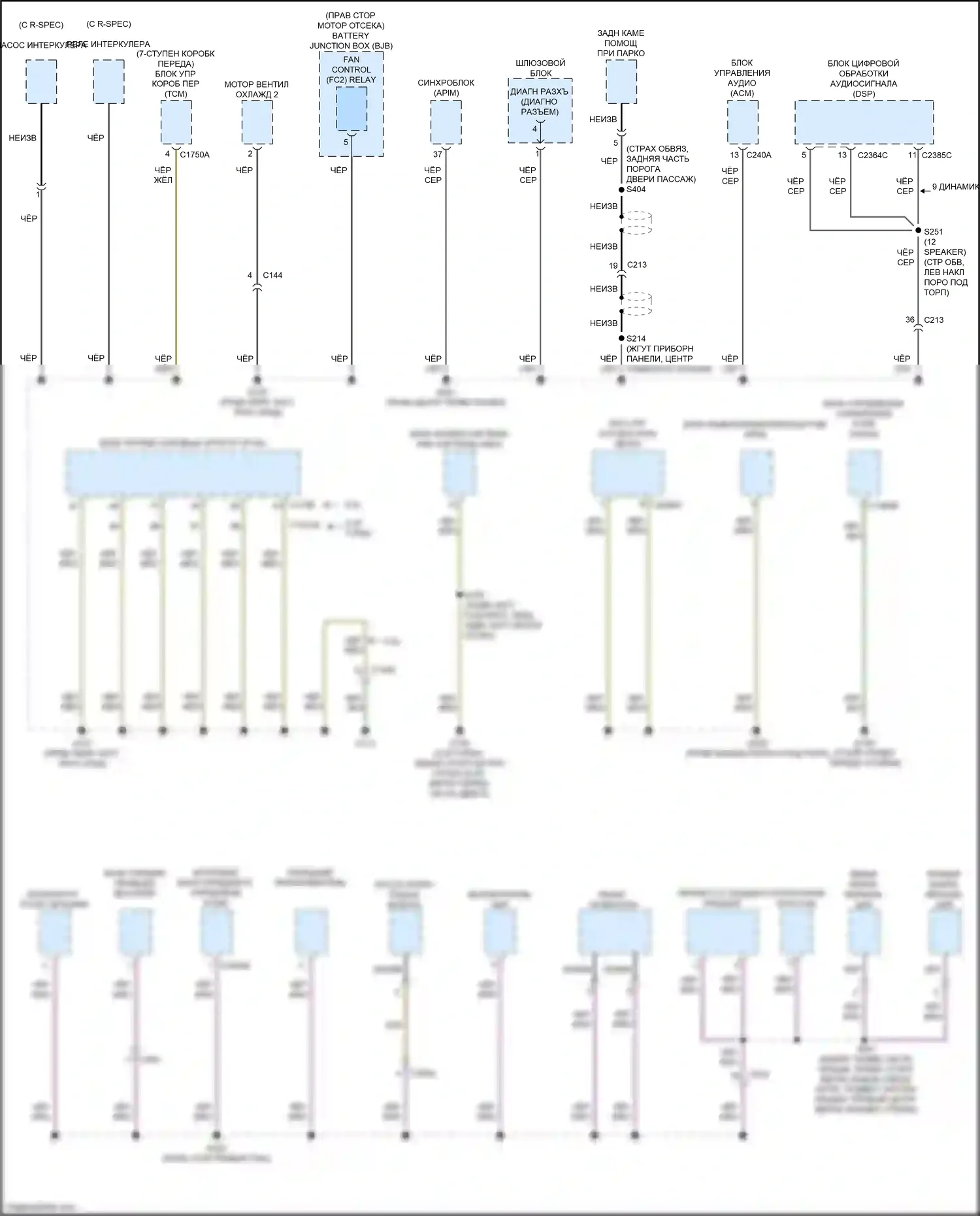 Mustang Ford VII (2022-2024): Электросхема точек подключения масс (1 из 4) 