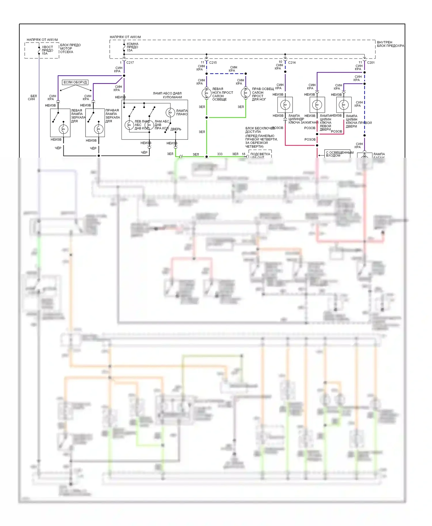 Probe Ford II (1992-1997): Электросхема внутреннего освещения 