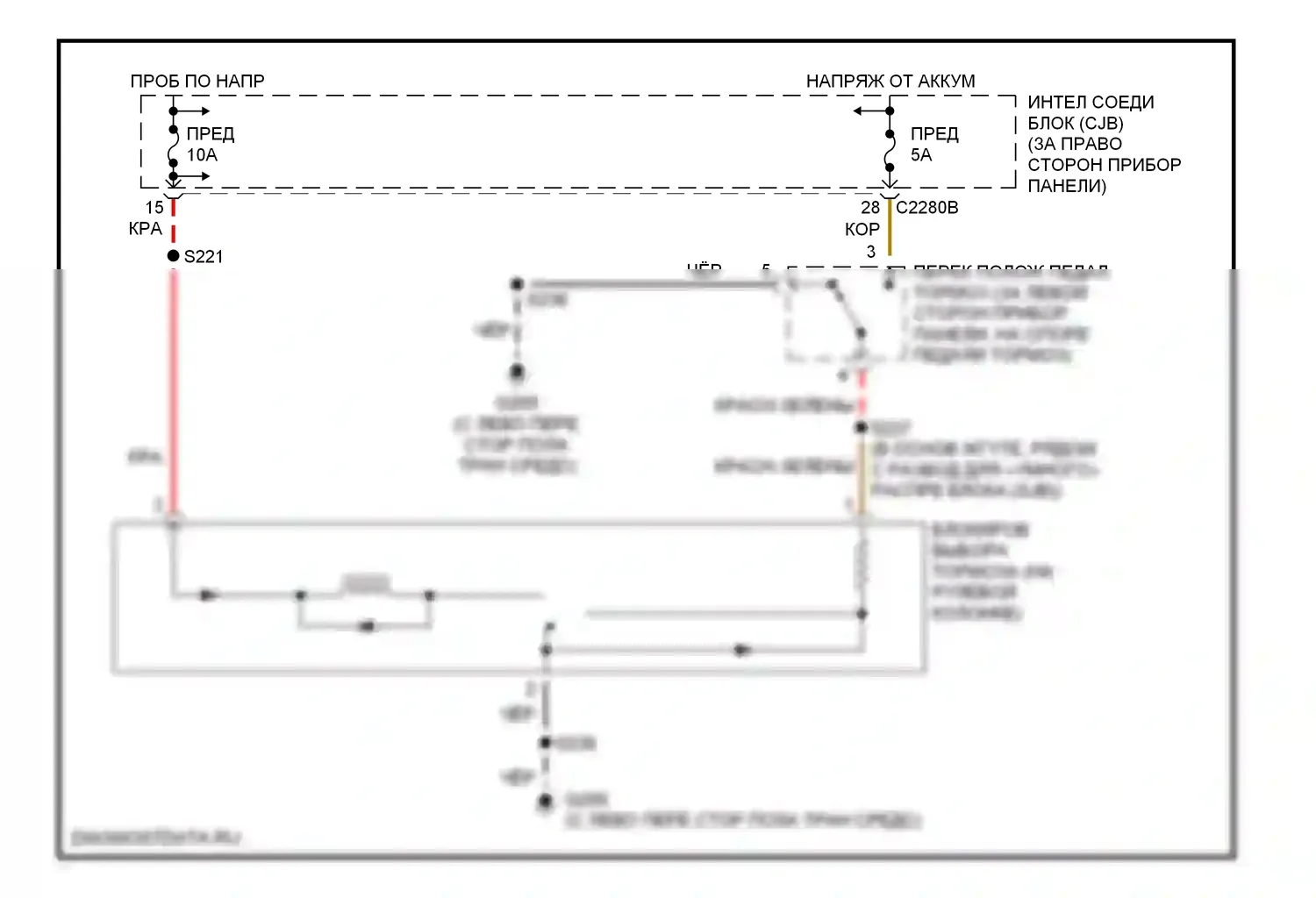 Ranger Ford I (1998-2006): Электросхема блокировки селектора 