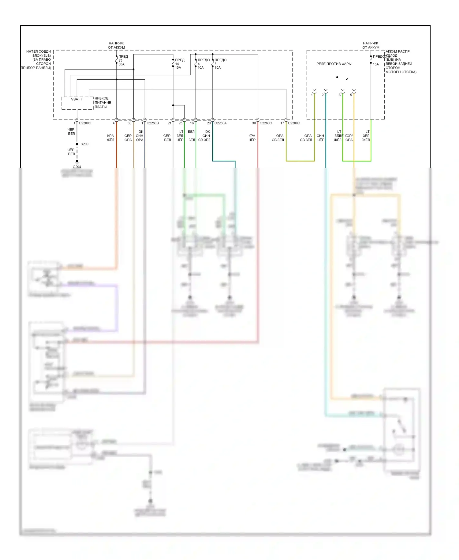 Ranger Ford I (1998-2006): Электросхема фар, без дрели 