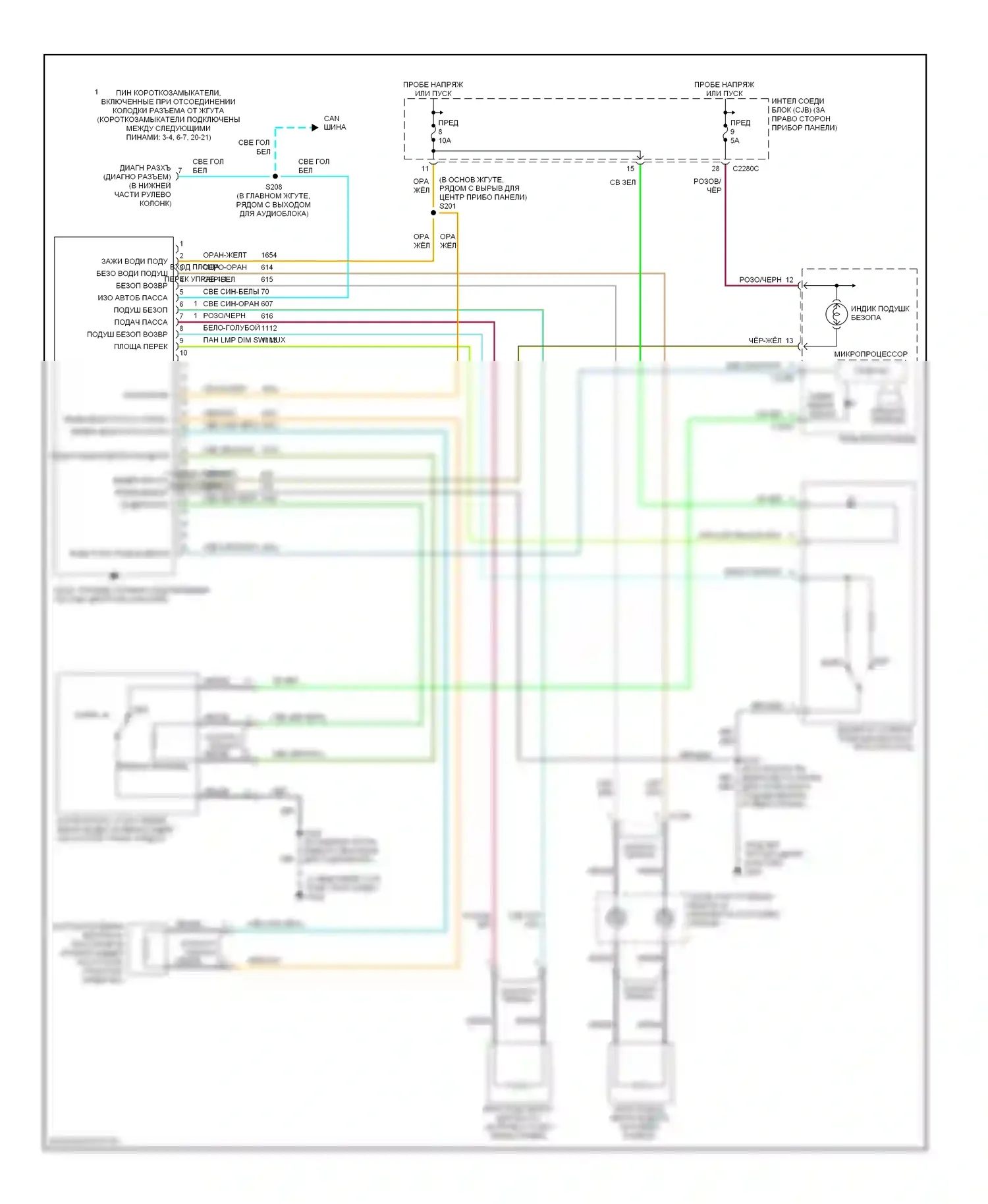 Ranger Ford I (1998-2006): Электросхема подушек безопасности 