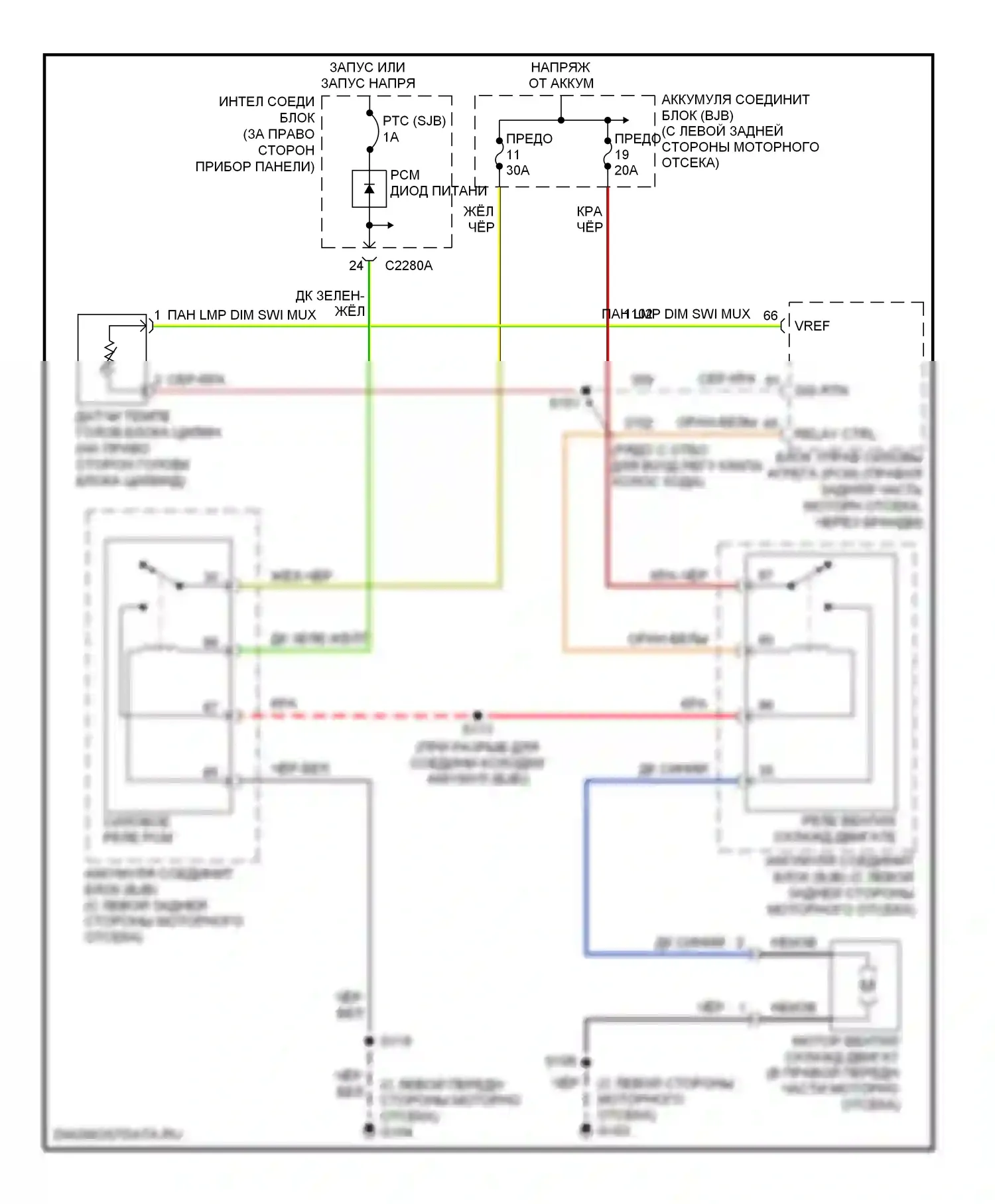 Ranger Ford I (1998-2006): 2.3l, электросхема вентилятора охлаждения 
