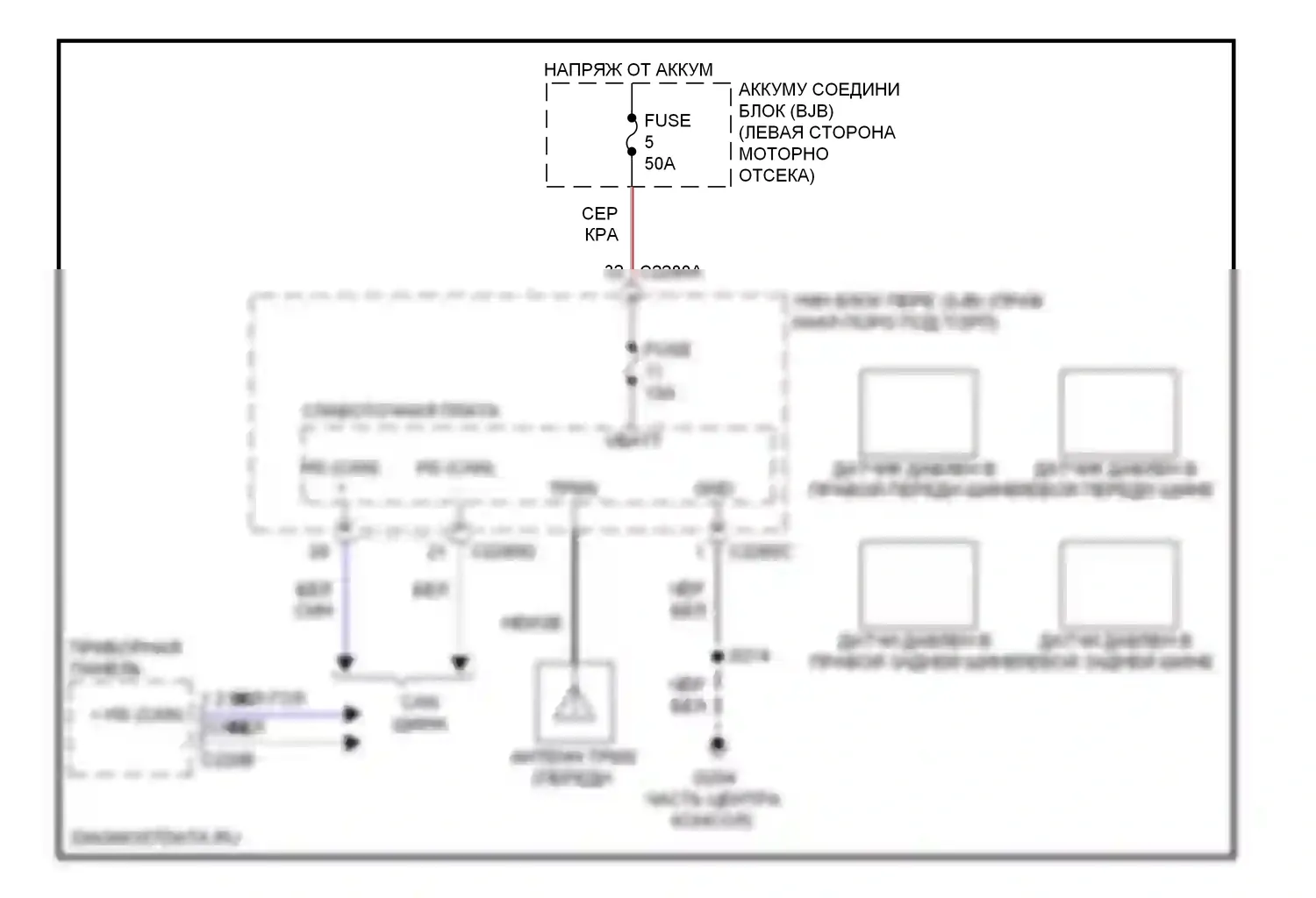 Ranger Ford II рестайлинг (2009-2011): Электросхема контроля давления в шинах 