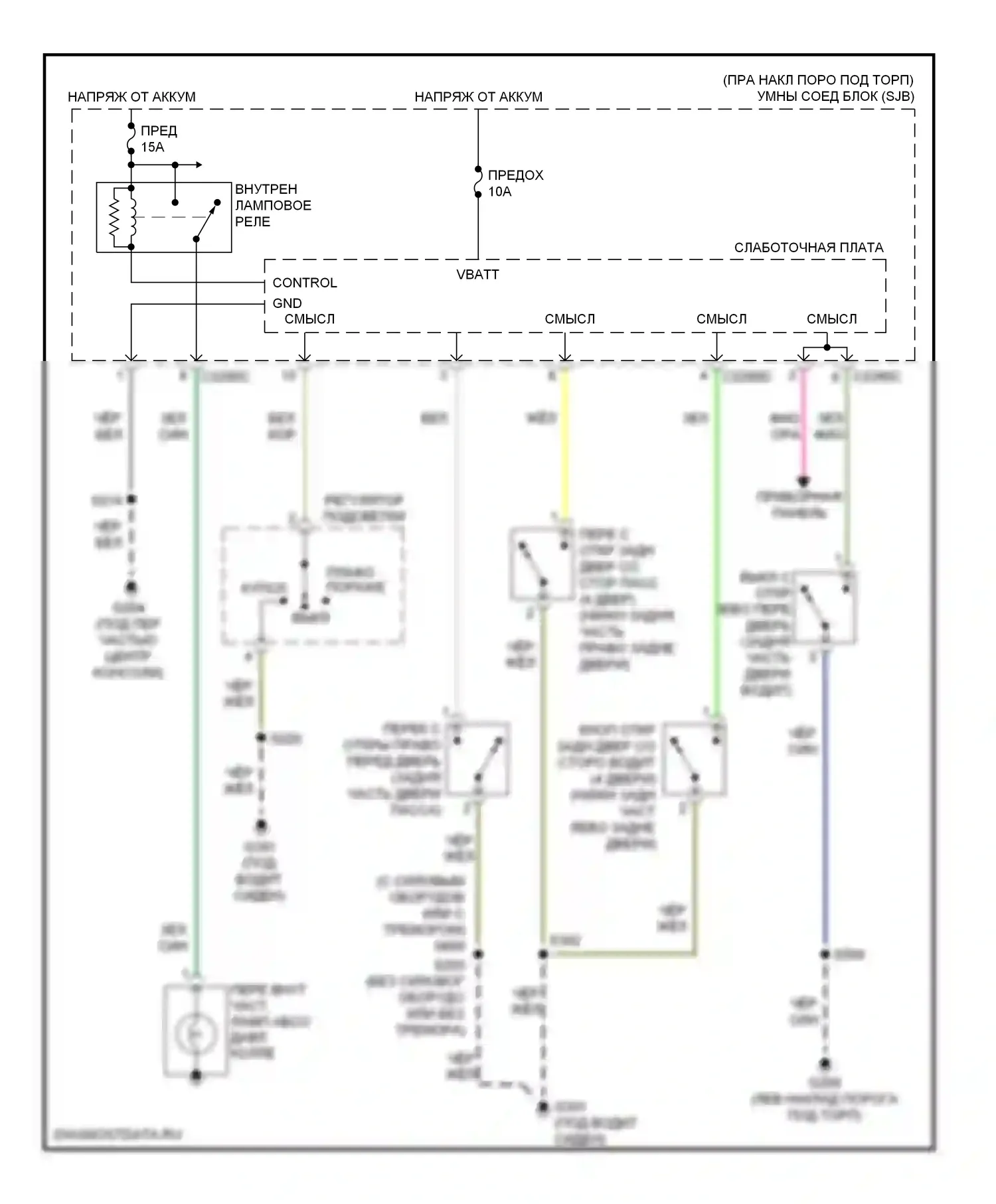 Ranger Ford II (2006-2009): Электросхема освещения салона 