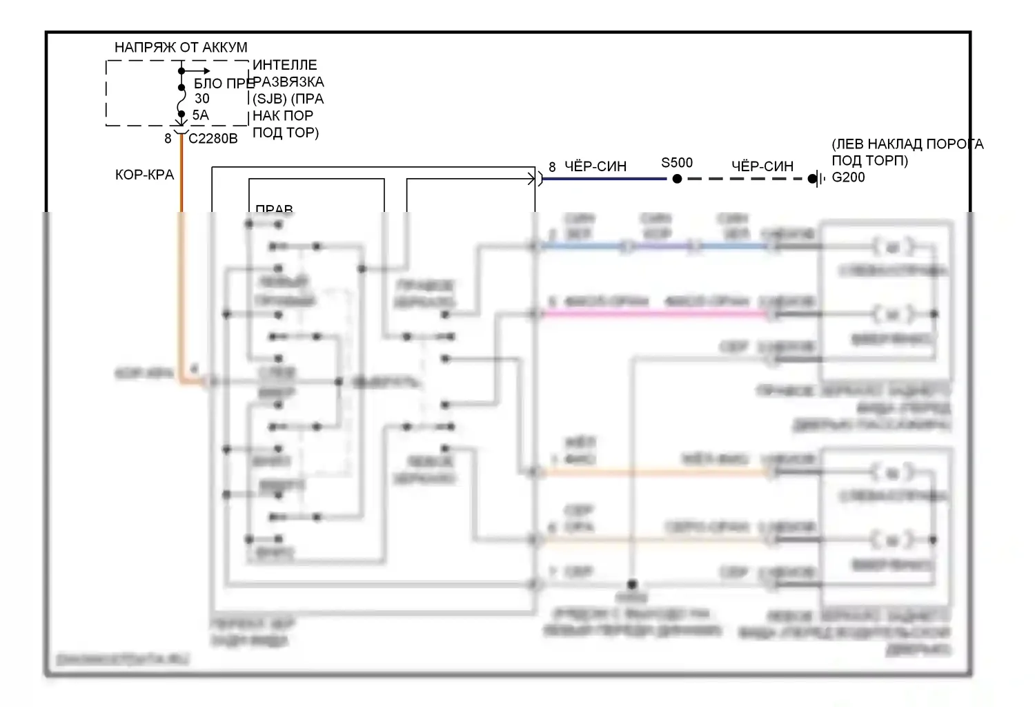 Ranger Ford II (2006-2009): Электросхема управления зеркалами заднего вида 