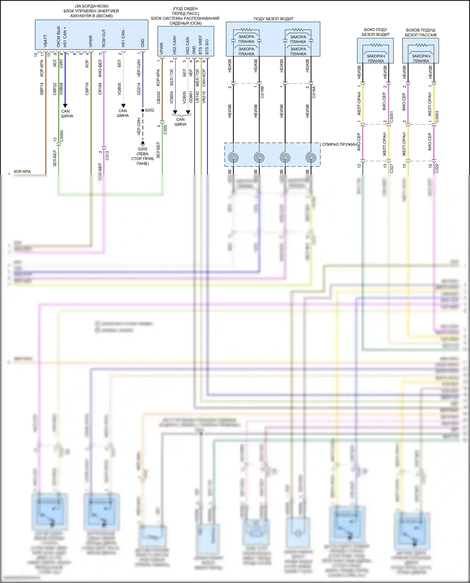 Ranger Ford T6 рестайлинг 2 (2019-2022): Электросхема подушек безопасности (2 из 3) 