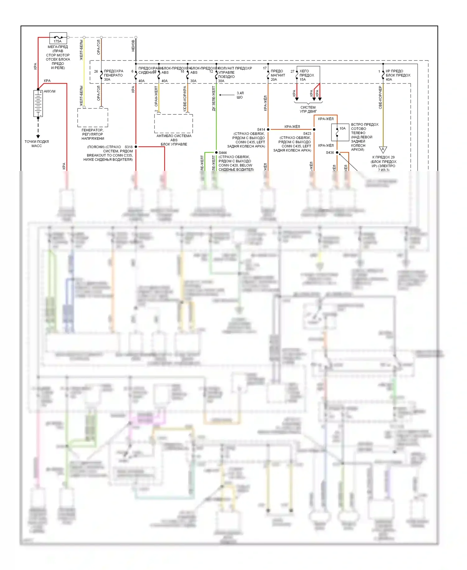 Taurus Ford III (1995-1999): Электросхема блока предохранителей реле (1 из 3) 