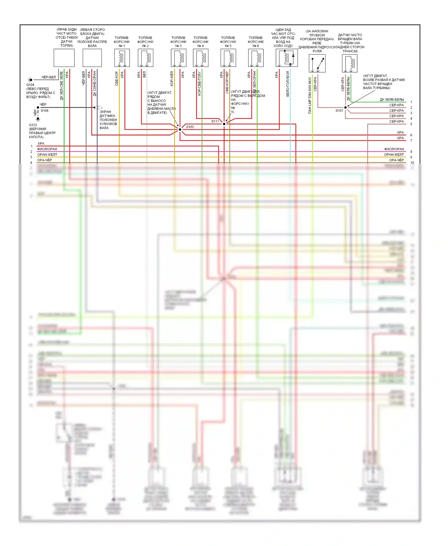 Taurus Ford III (1995-1999): Электросхема двигателя 3,0л гибкого топлива (2 из 3) 