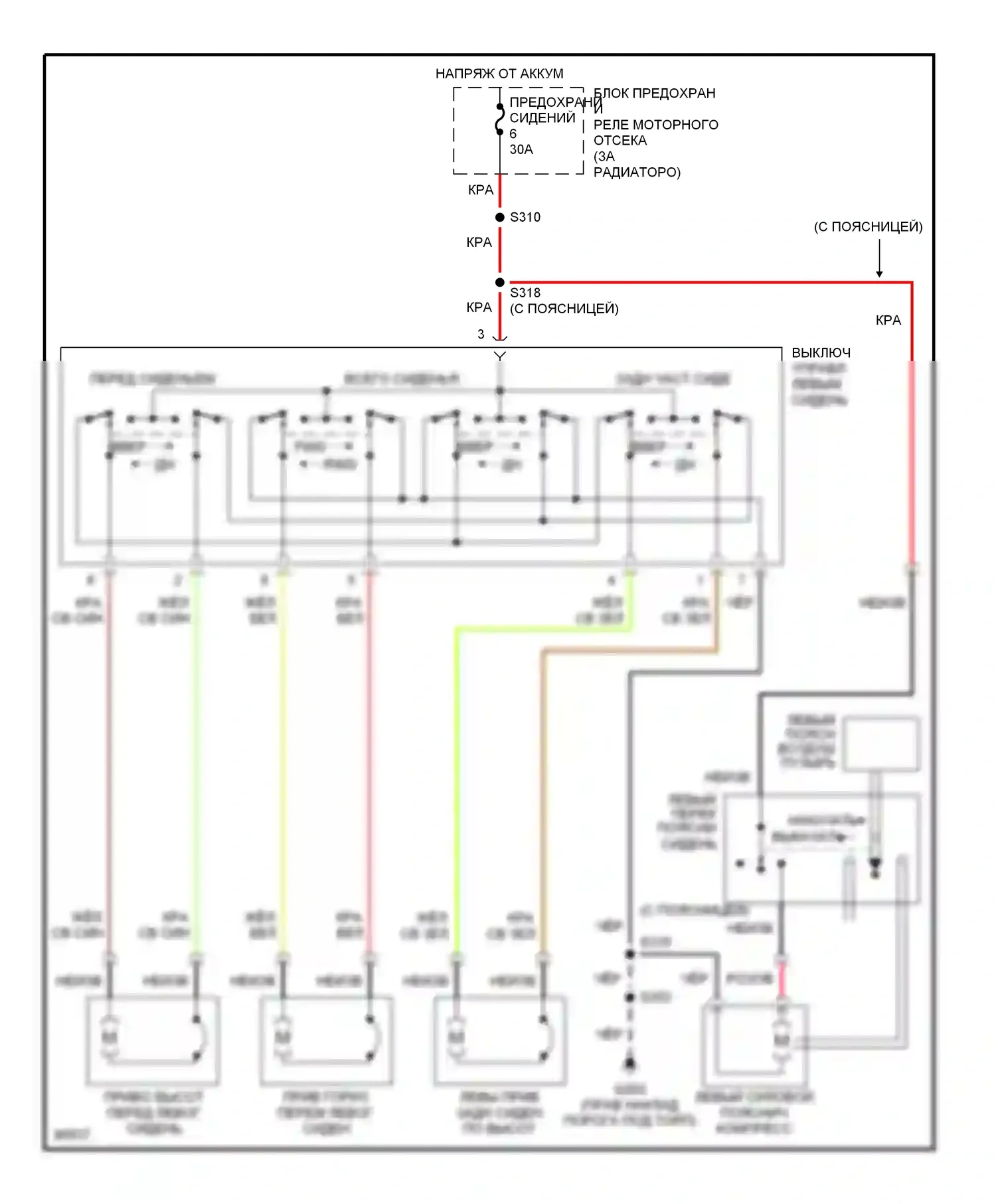 Taurus Ford III (1995-1999): Электросхема питания и поясничного сиденья 