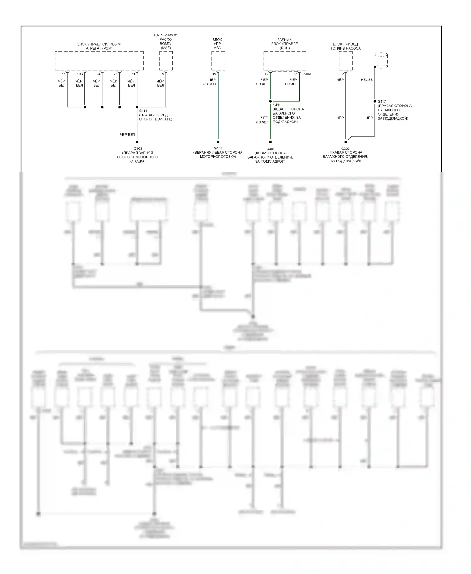 Taurus Ford IV рестайлинг (2004-2006): Электросхема точек подключения масс (3 из 3) 