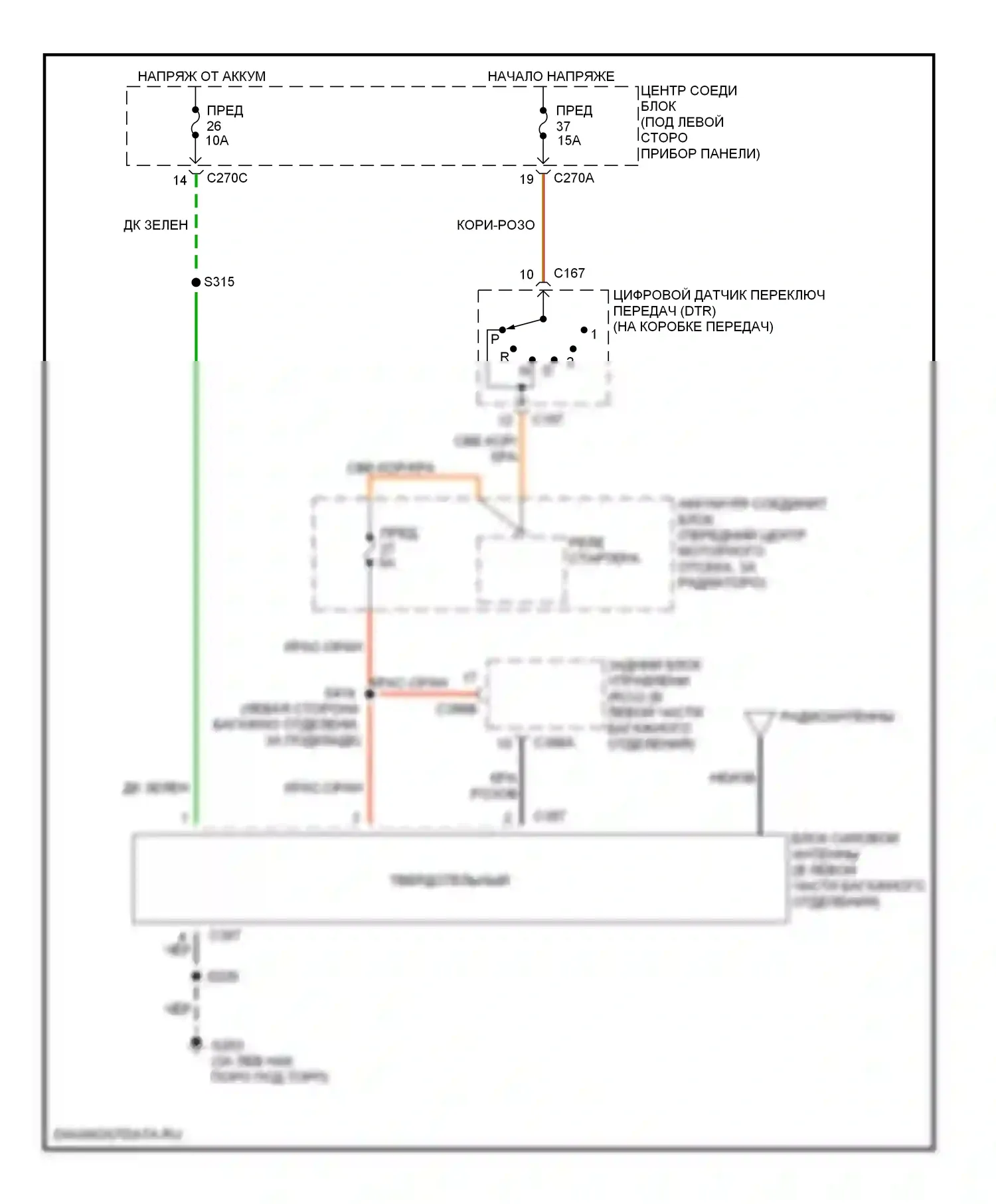 Taurus Ford IV (1999-2004): Электросхема силовой антенны 