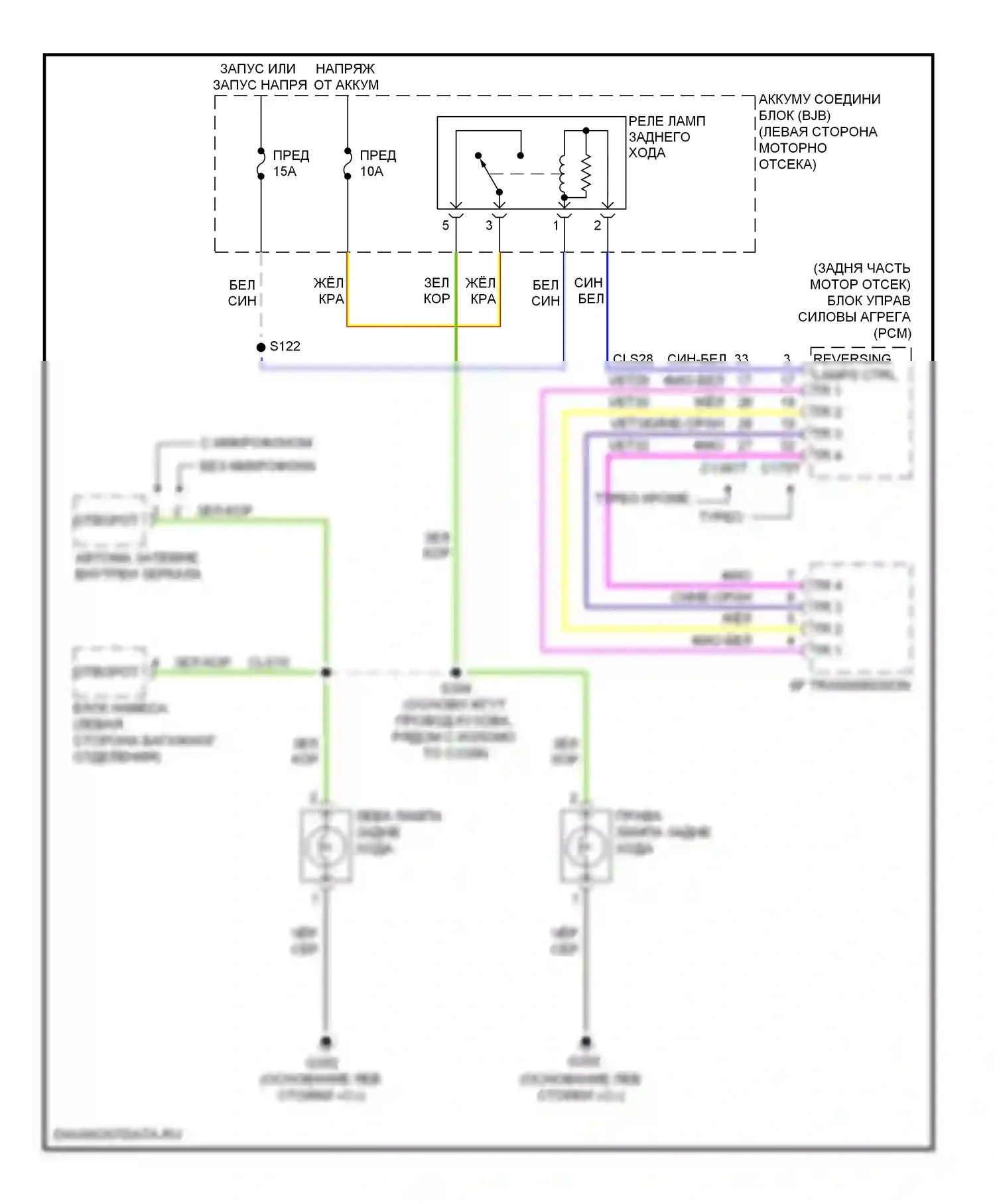 Taurus Ford VI (2009-2012): Электросхема фонарей заднего хода 