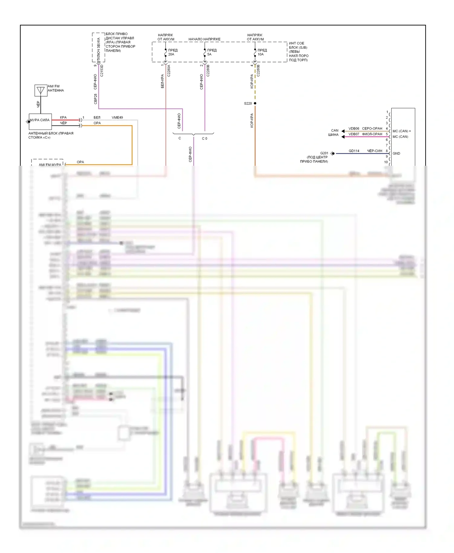 Taurus Ford VI (2009-2012): Электросхема радиосистемы премиум-класса (1 из 2) 