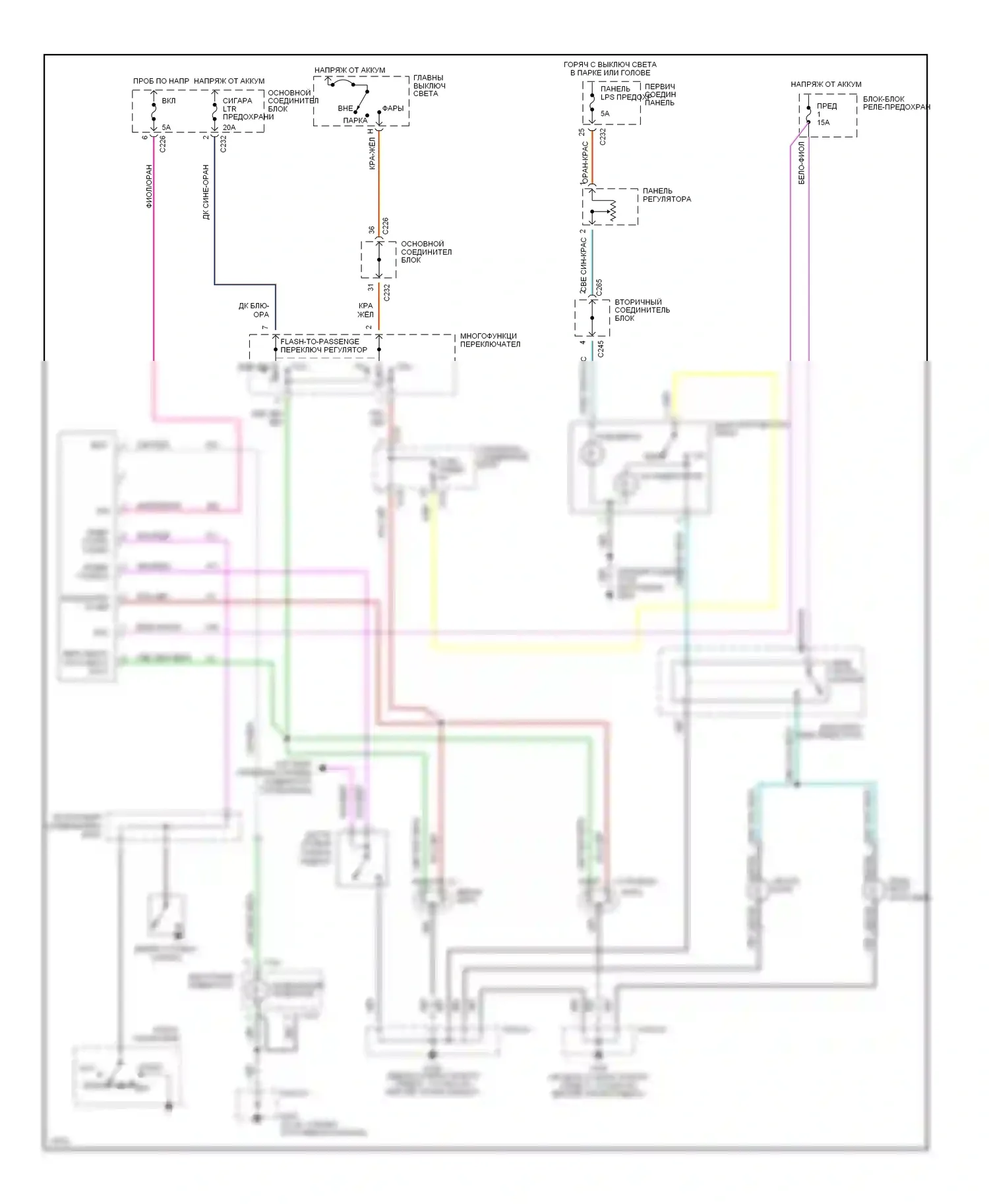 Thunderbird Ford X (1988-1997): Электросхема фар/противотуманных фар, с дрелью 