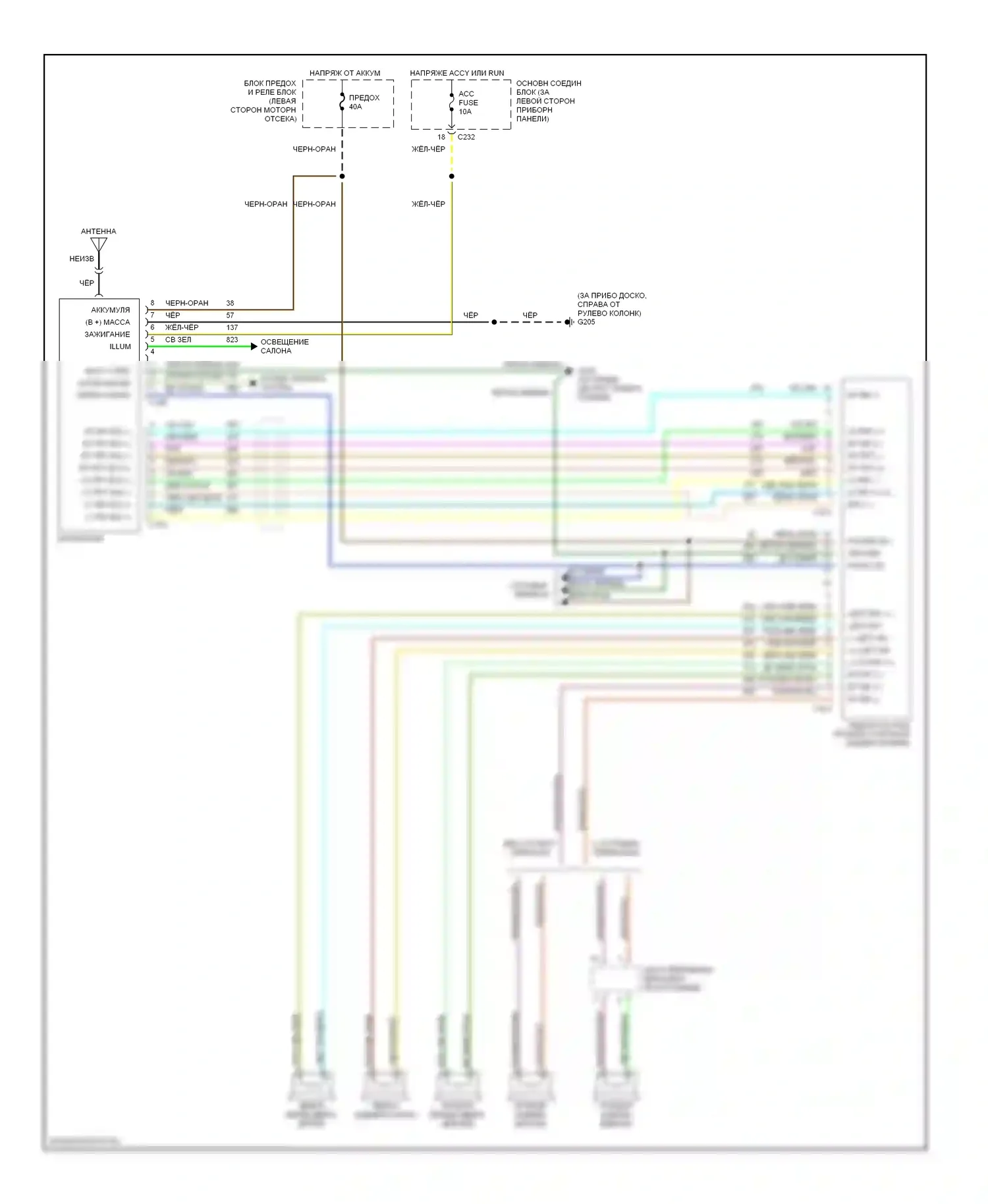Thunderbird Ford X (1988-1997): Электросхема высококачественной звуковой магнитолы 