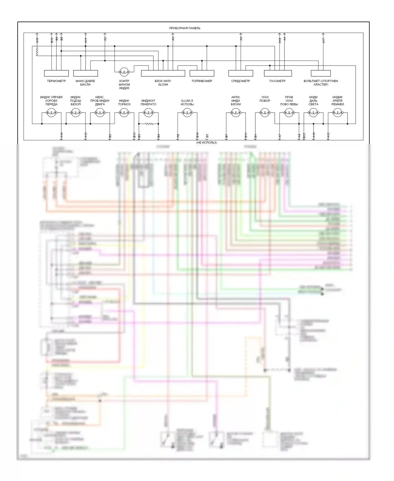 Thunderbird Ford X (1988-1997): Электросхема приборной панели (1 из 4) 
