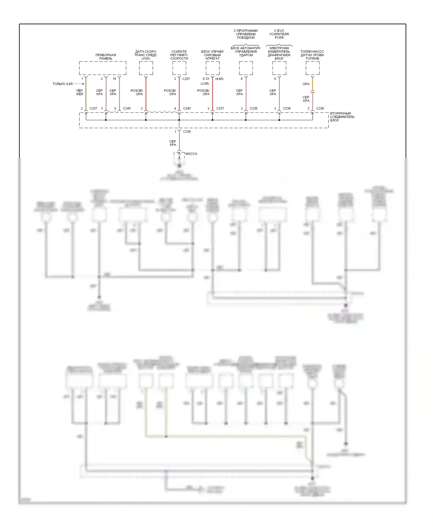 Thunderbird Ford X (1988-1997): Электросхема точек подключения масс (3 из 4) 