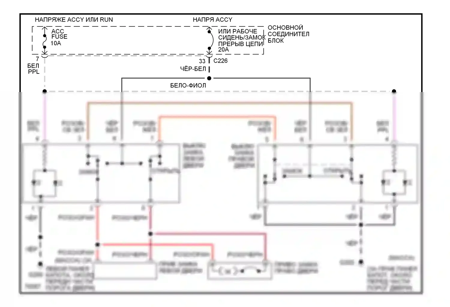 Thunderbird Ford X (1988-1997): Электросхема замка двери 