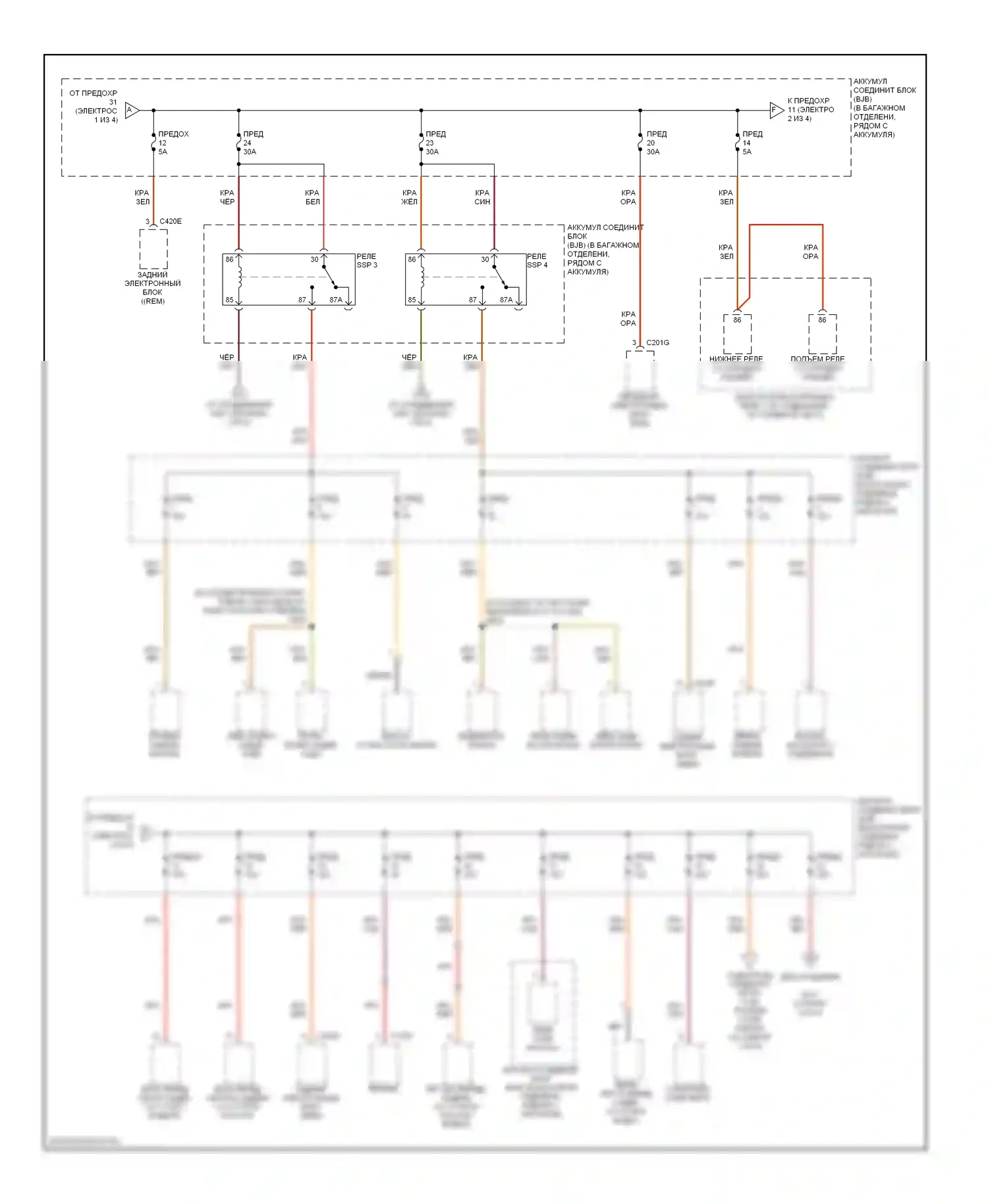 Thunderbird Ford XI (2000-2005): Электросхема блока предохранителей реле (2 из 4) 