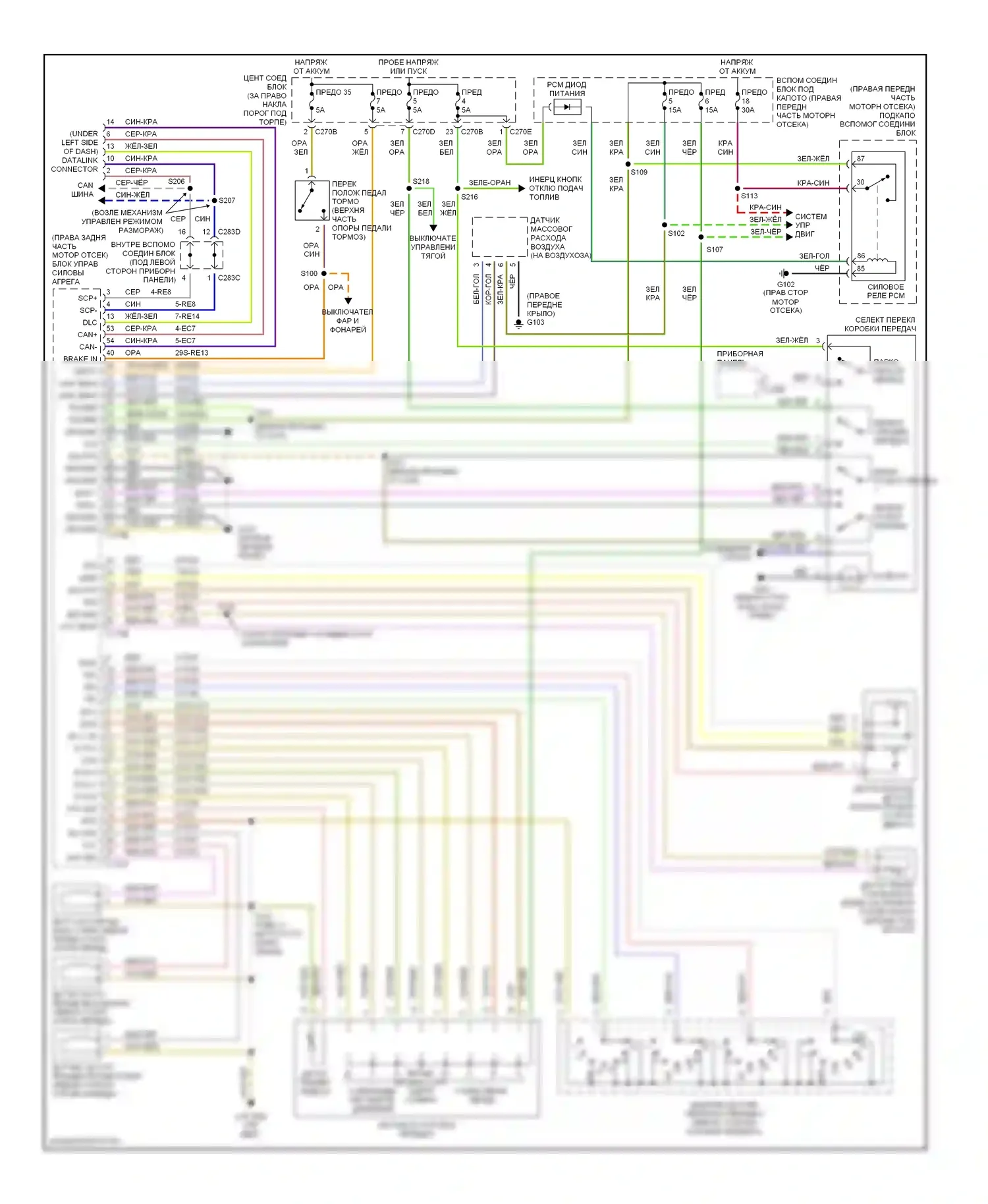 Thunderbird Ford XI (2000-2005): Электросхема автоматической коробки передач 