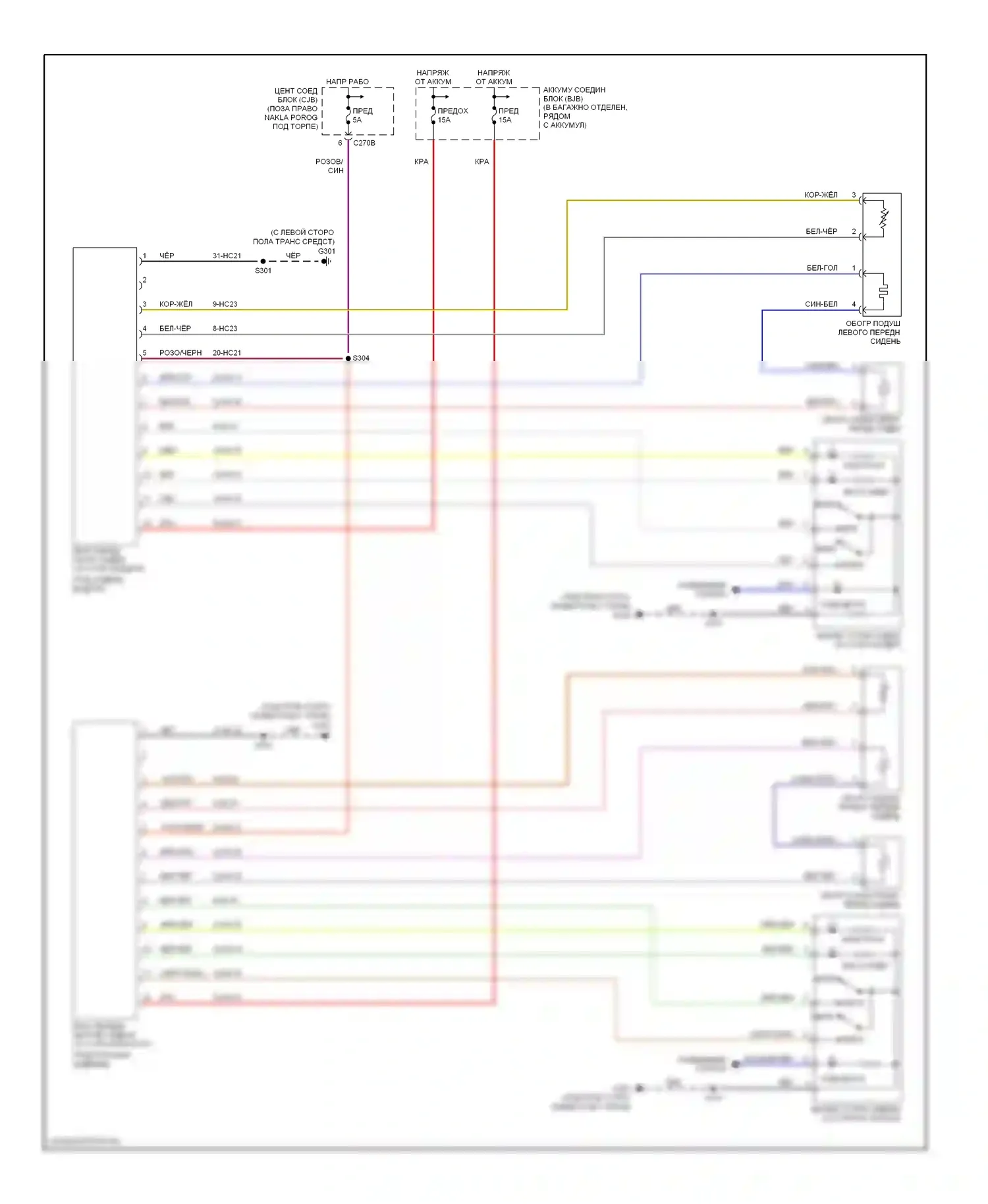 Thunderbird Ford XI (2000-2005): Электросхема обогреваемых сидений 