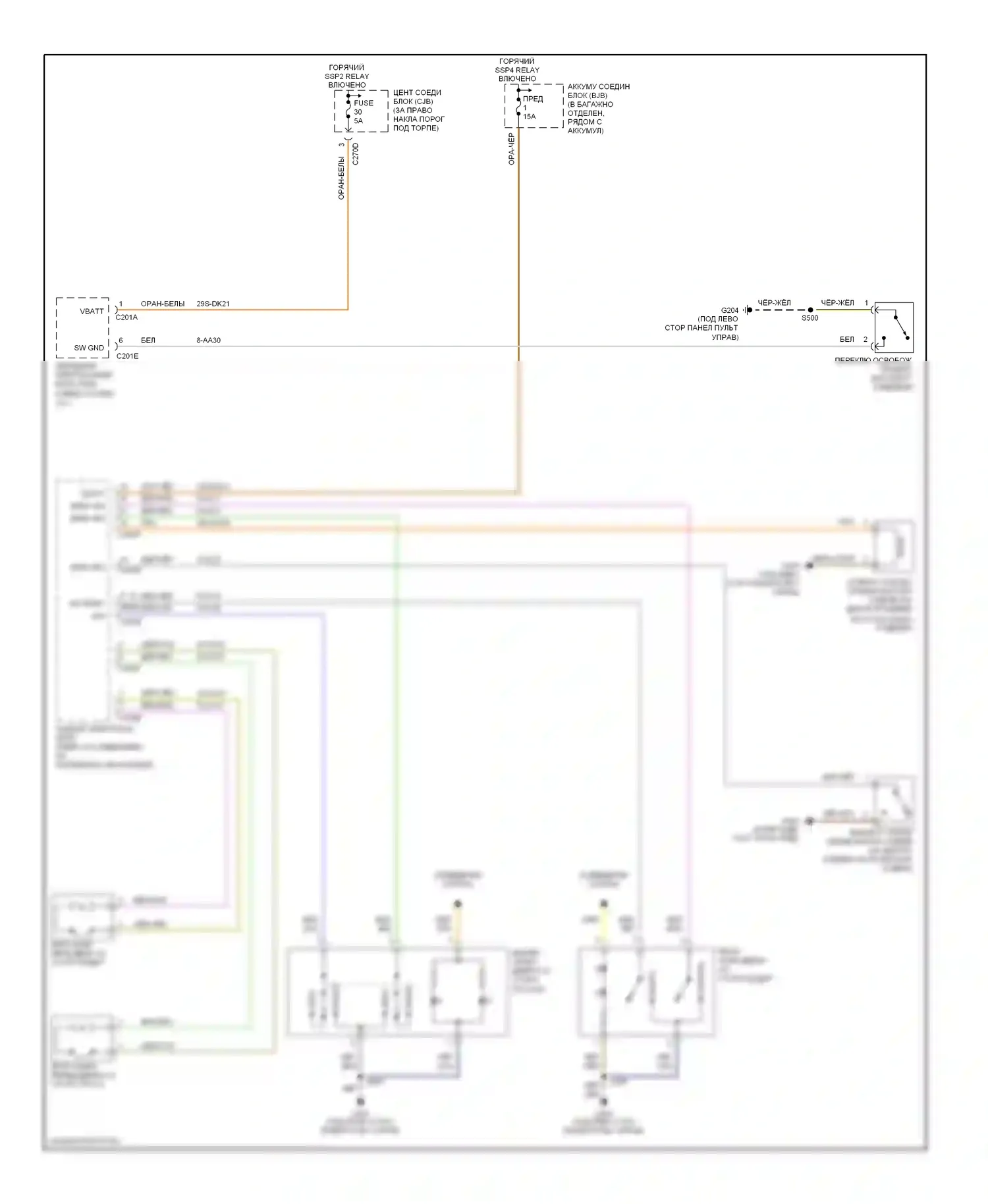 Thunderbird Ford XI (2000-2005): Электросхема центрального замка, без ключа 