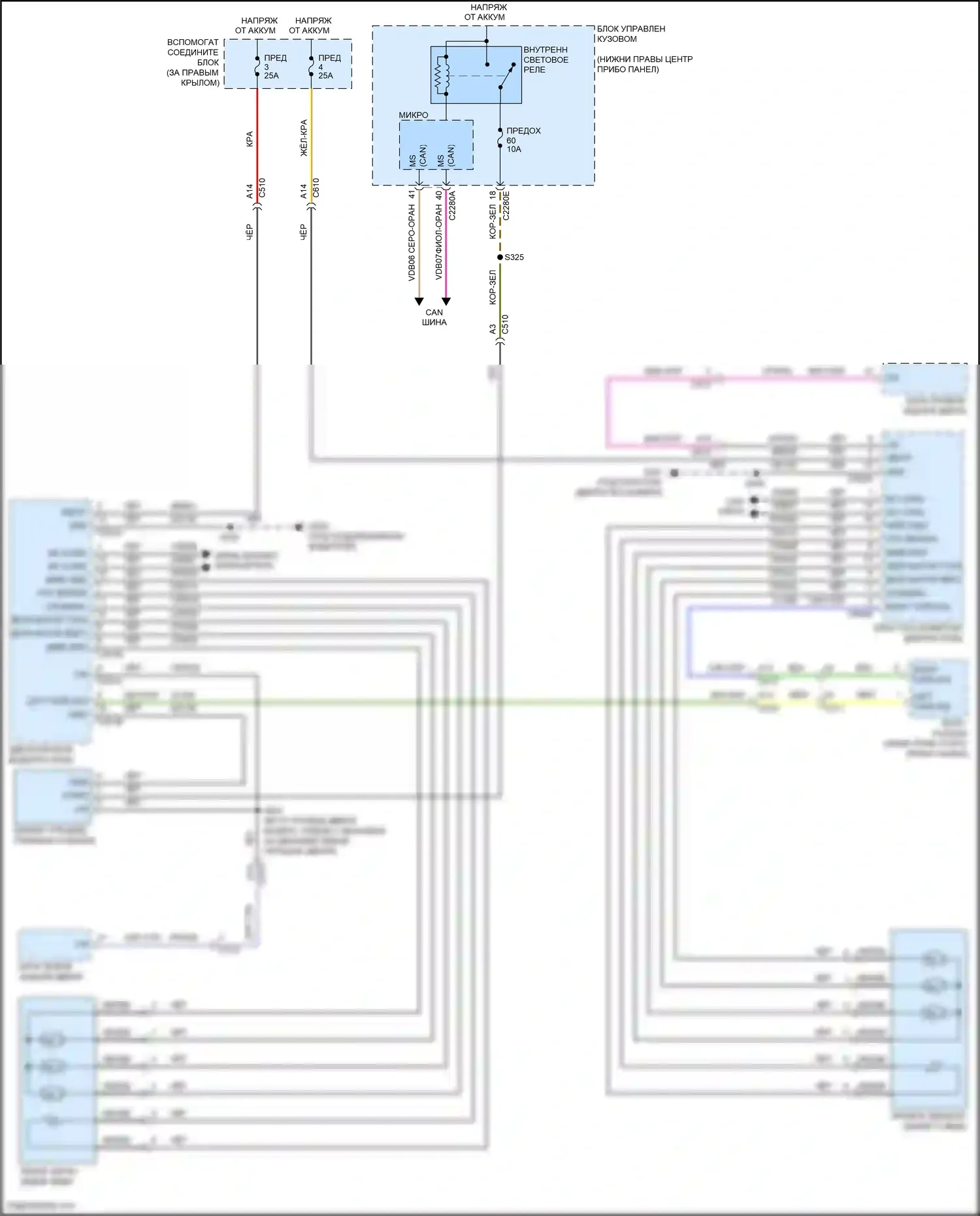 Tourneo Connect Ford II (2013-2018): Электросхема управления зеркалами заднего вида, с дверным блоком 