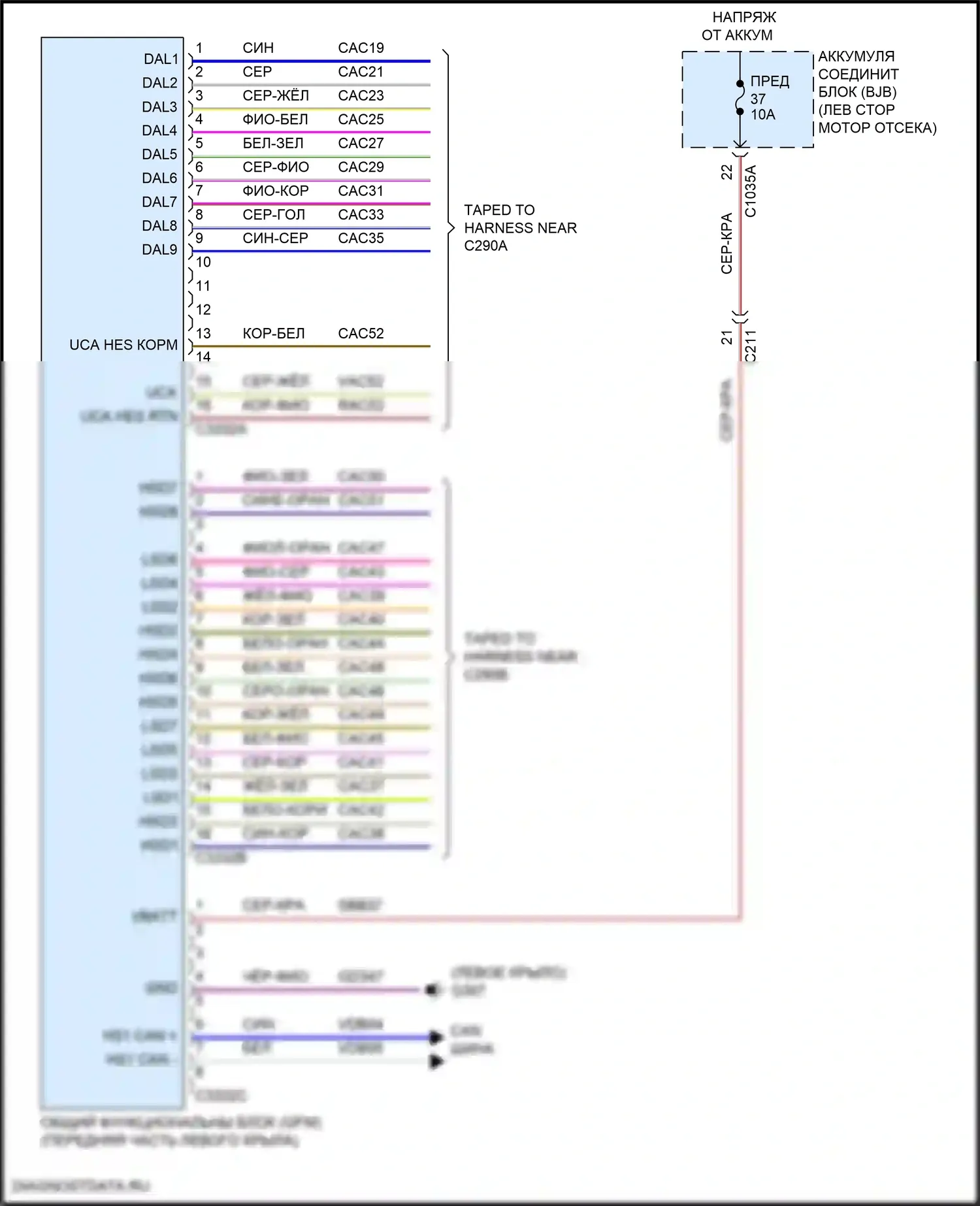 Transit Connect Ford II рестайлинг (2018-2024): Типовая электросхема электронного блока 