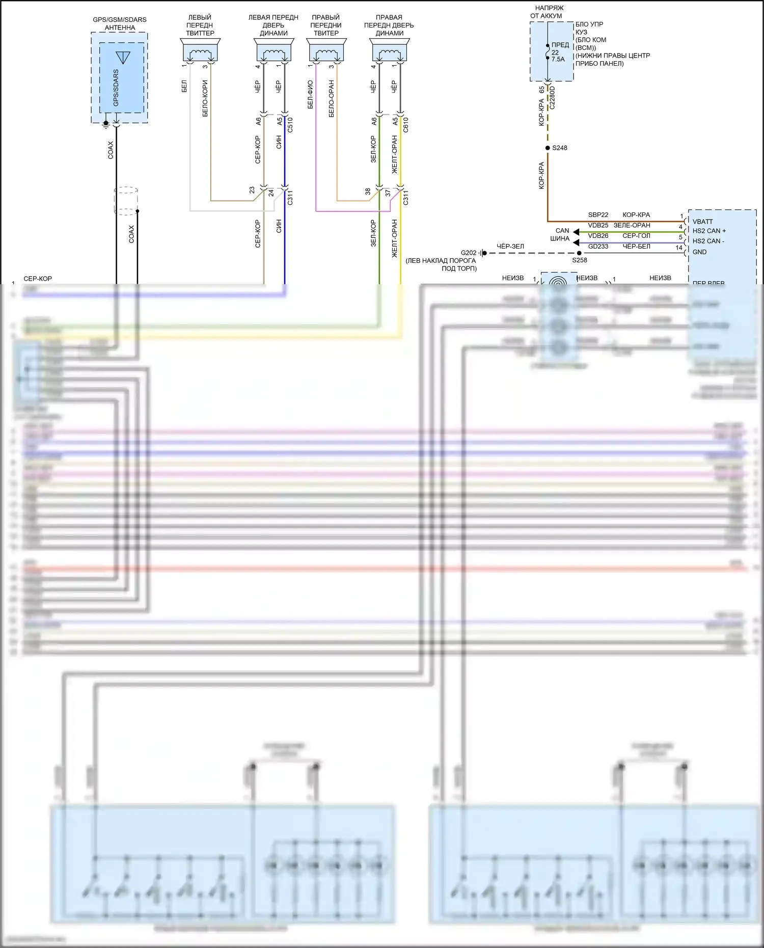 Transit Connect Ford II рестайлинг (2018-2024): Электросхема магнитолы синхронизации (2 из 3) 