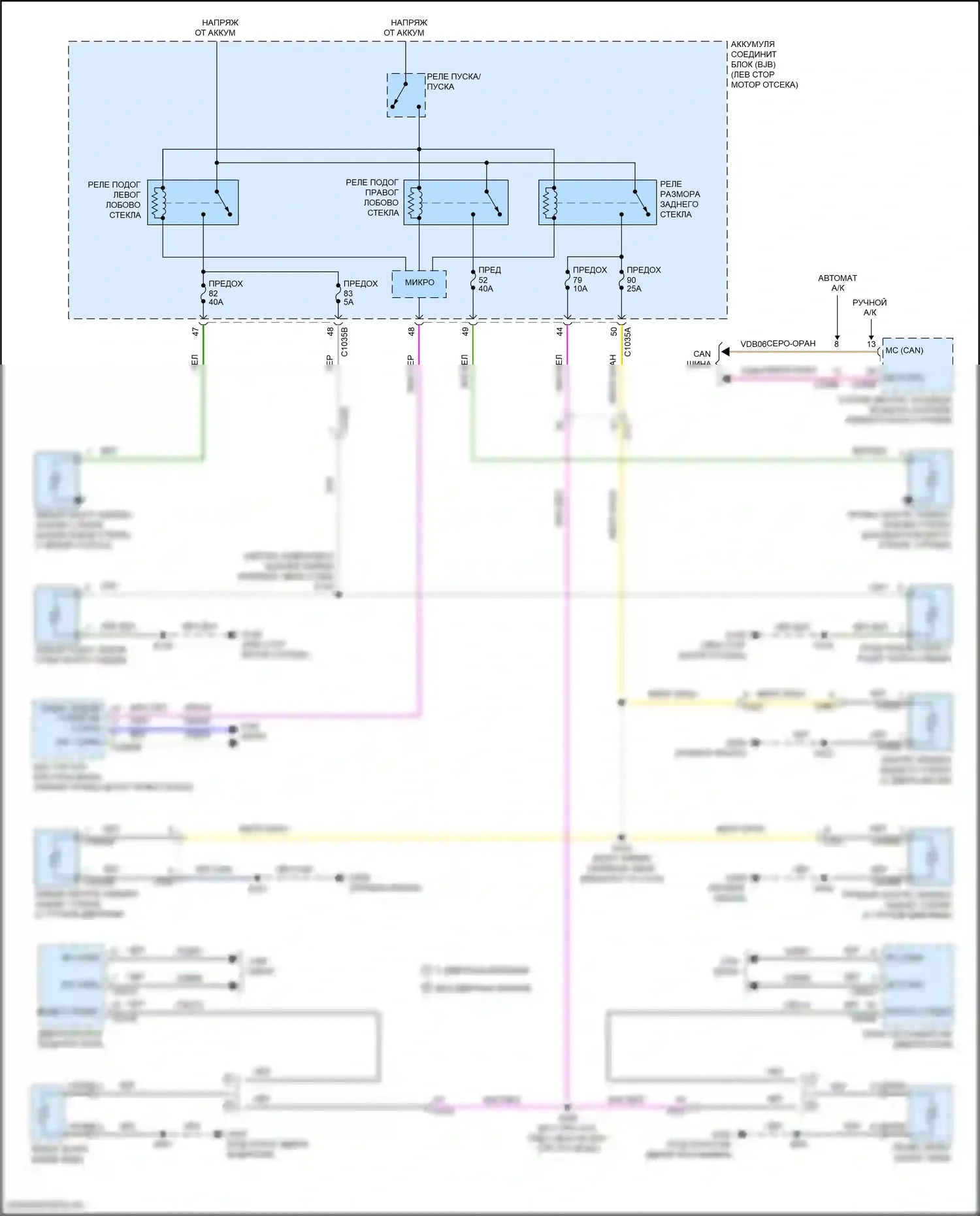 Transit Connect Ford II рестайлинг (2018-2024): Электросхема подогрева стекол 