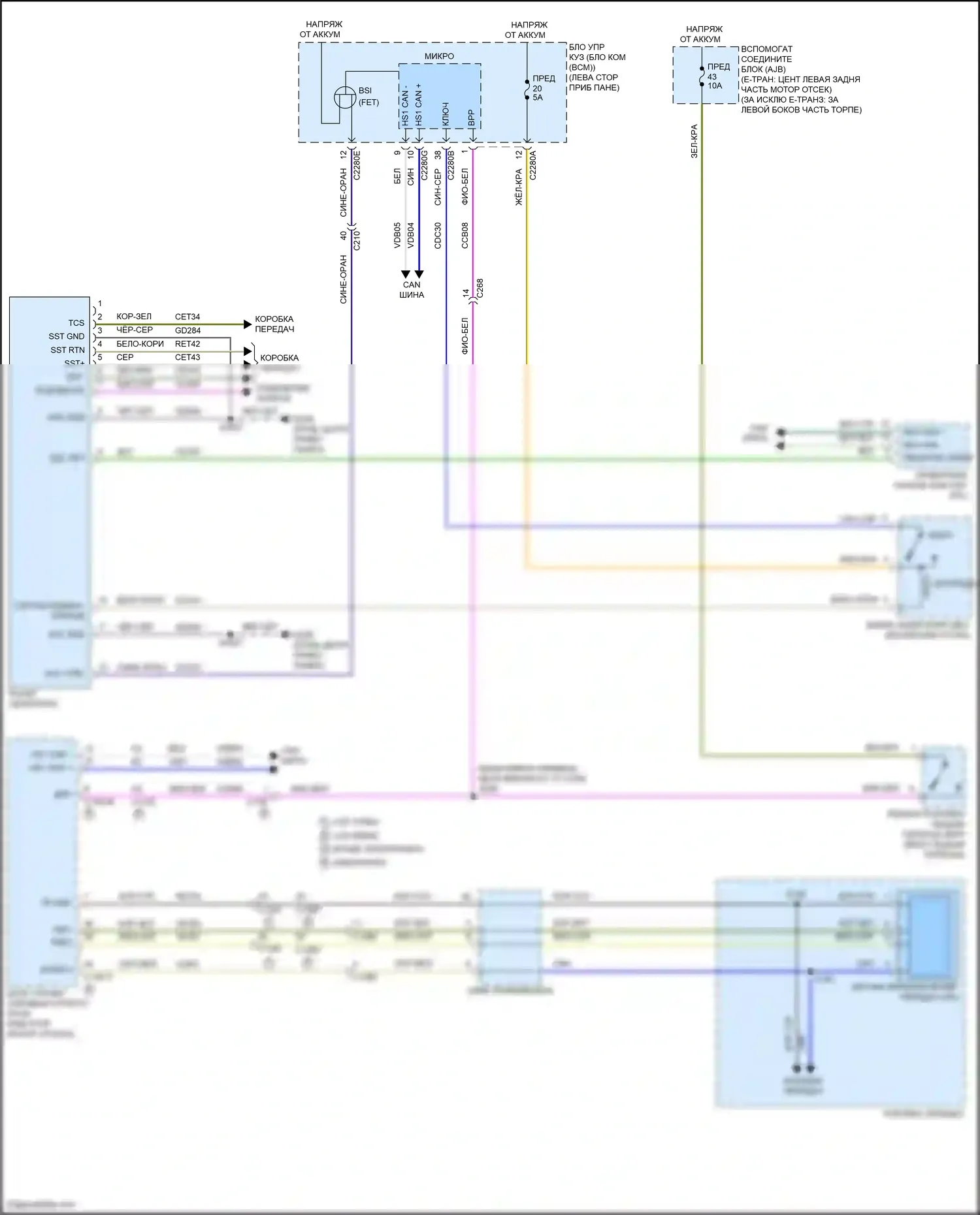 Transit Ford T8 (2023-2024): Электросхема блокировки селектора 