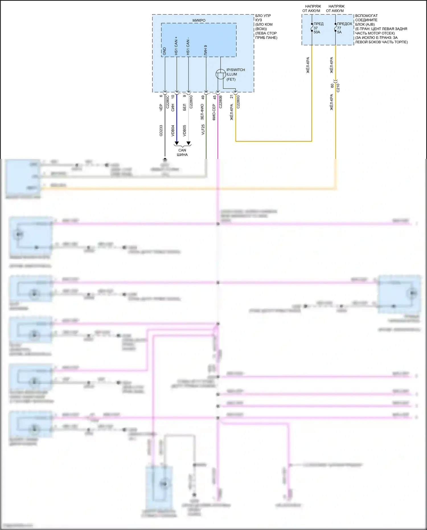Transit Ford T8 (2023-2024): Электросхема подсветки приборной панели (1 из 2) 