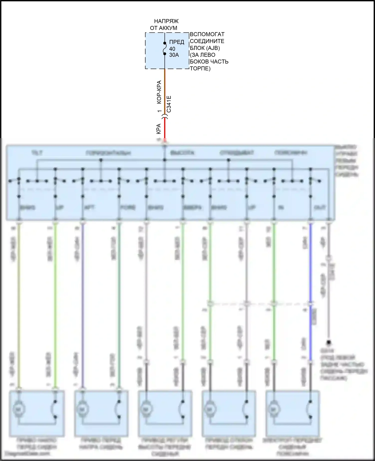 Transit Ford T8 (2023-2024): Питание водительского сиденья электросхема 