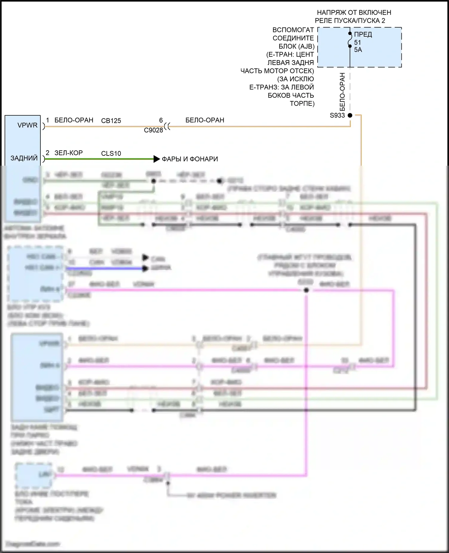 Transit Ford T8 (2023-2024): Электросхема парковочной камеры, автобус с автоматическим затемнением внутреннего зеркала и низкой крышей 
