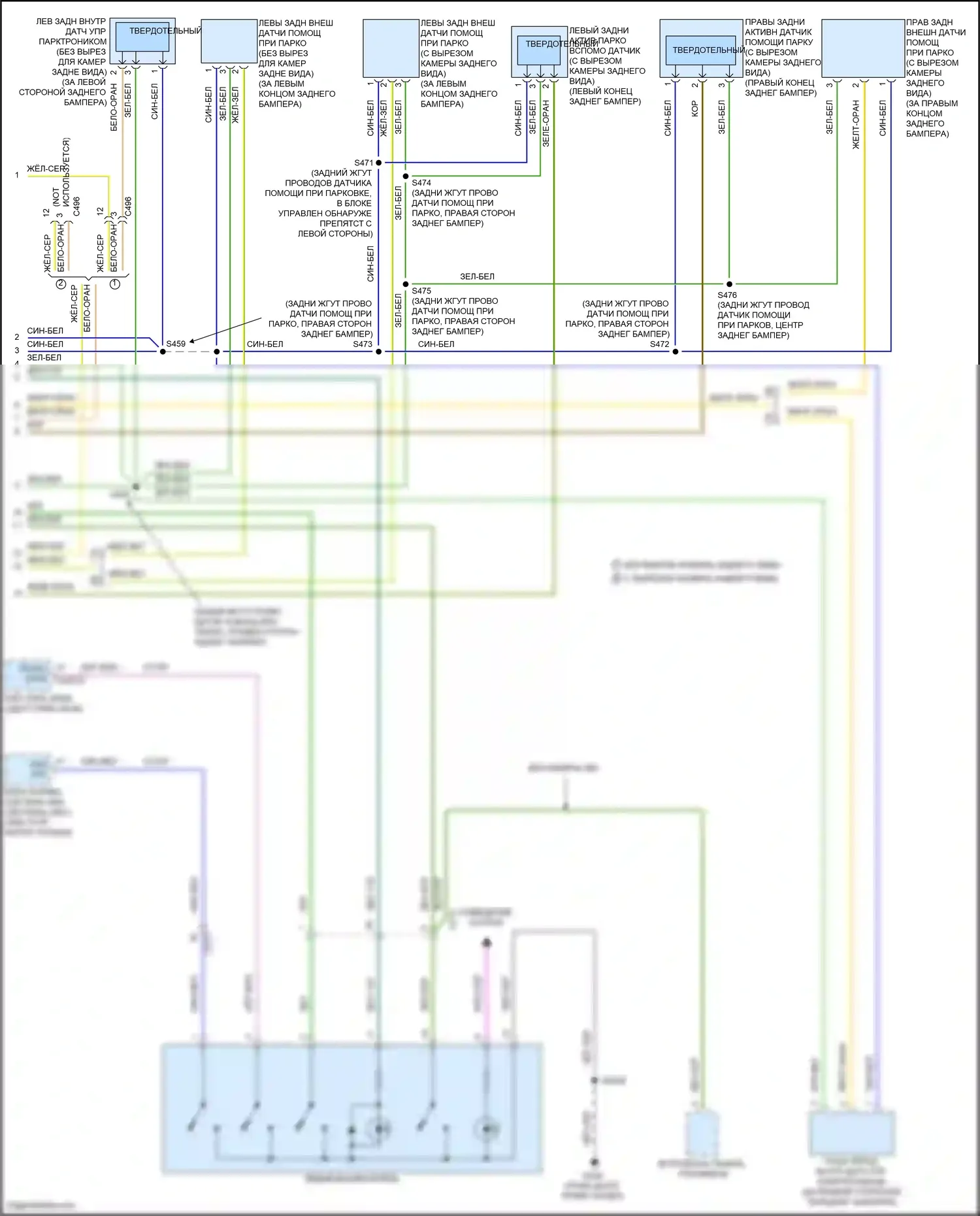Transit Ford T8 (2023-2024): Электросхема парктроника, позднего выпуска с автоматизированным парковочным помощником (2 из 2) 