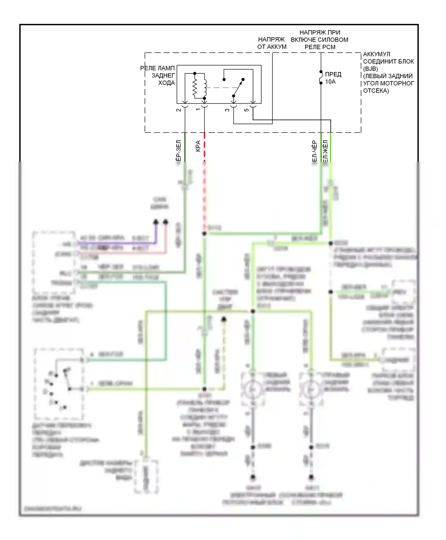 Transit Ford VII (2006-2013): Электросхема фонарей заднего хода 