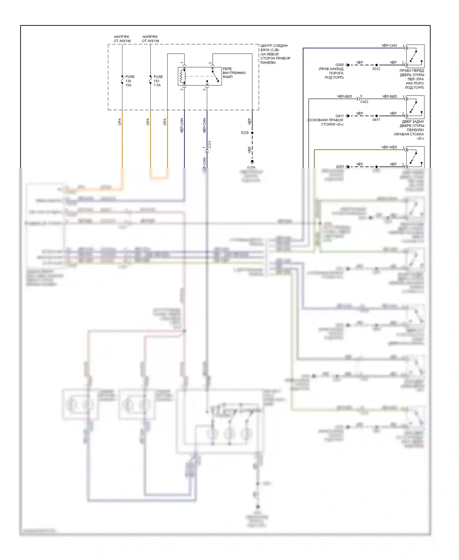 Transit Ford VII (2006-2013): Электросхема освещения салона 