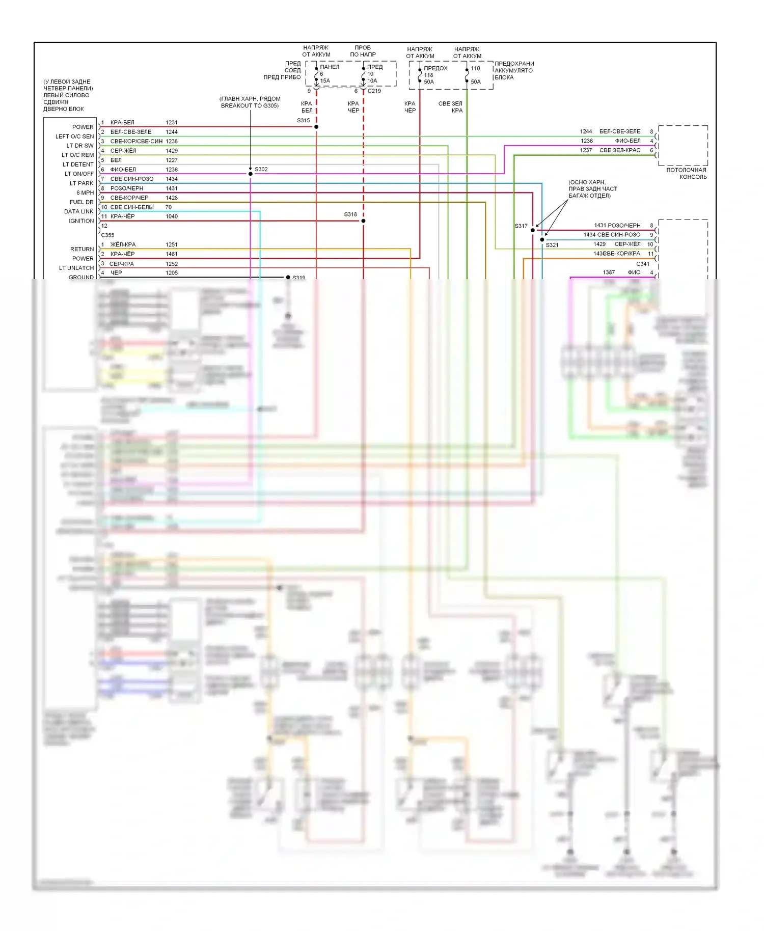 Windstar Ford I (1994-2003): Электросхема раздвижной двери с силовым приводом 