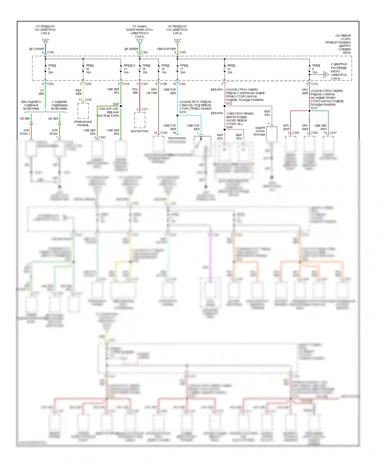 Windstar Ford I (1994-2003): Электросхема блока предохранителей реле (3 из 4) 