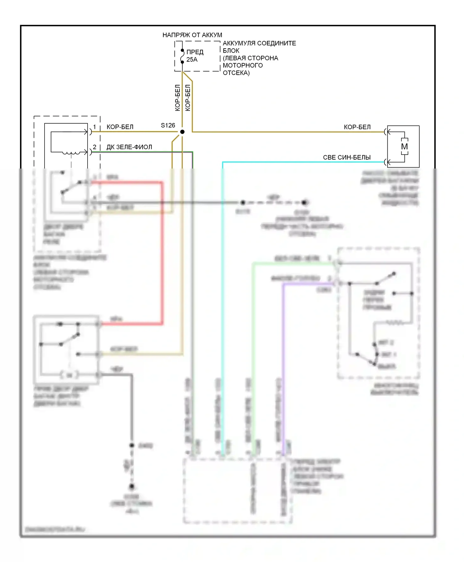 Windstar Ford I (1994-2003): Электросхема задних дворников и омывателей 