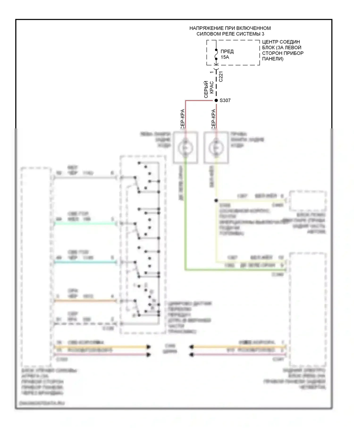 Windstar Ford I (1994-2003): Электросхема фонарей заднего хода 