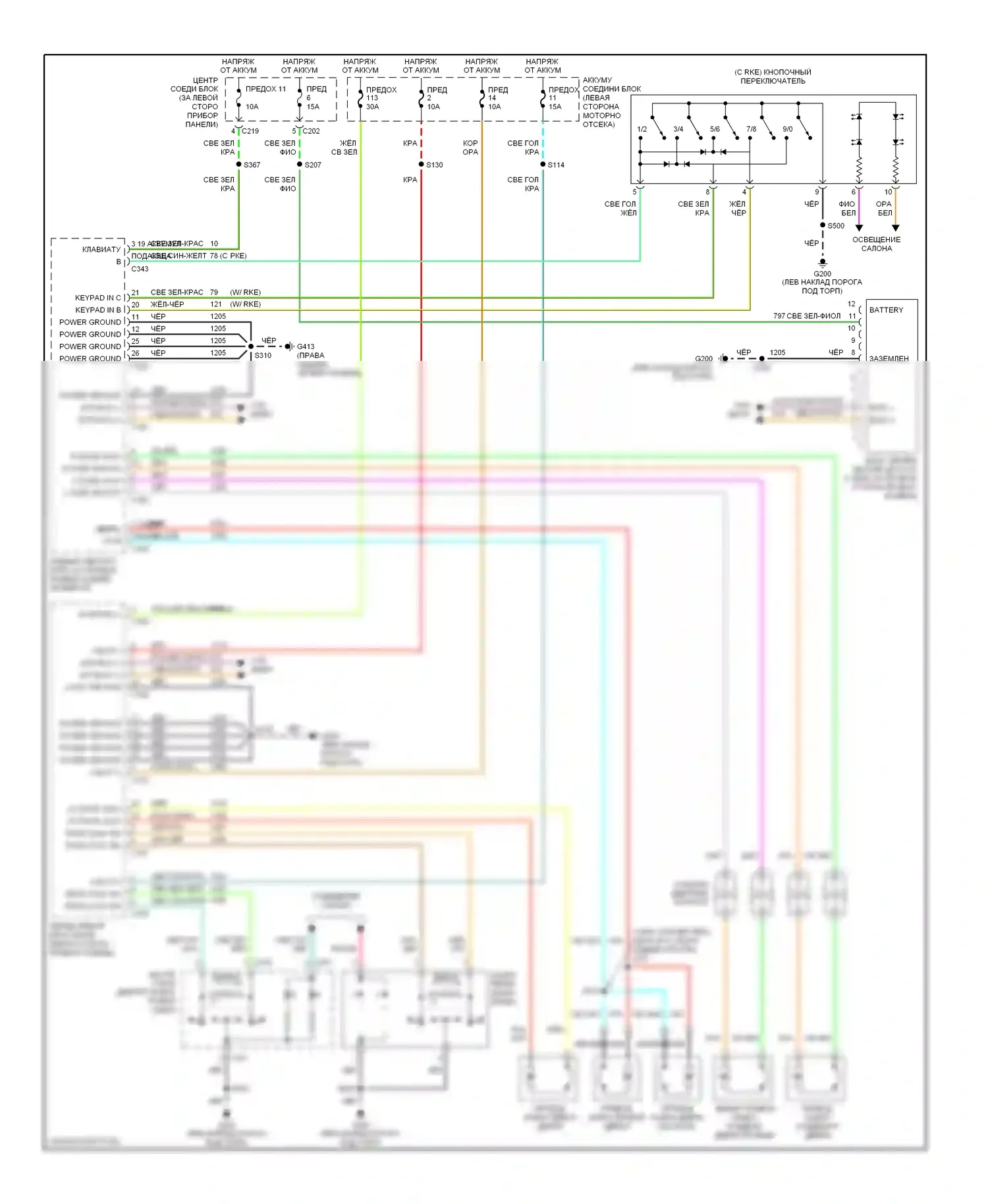 Windstar Ford I (1994-2003): Электросхема замка силовой двери 
