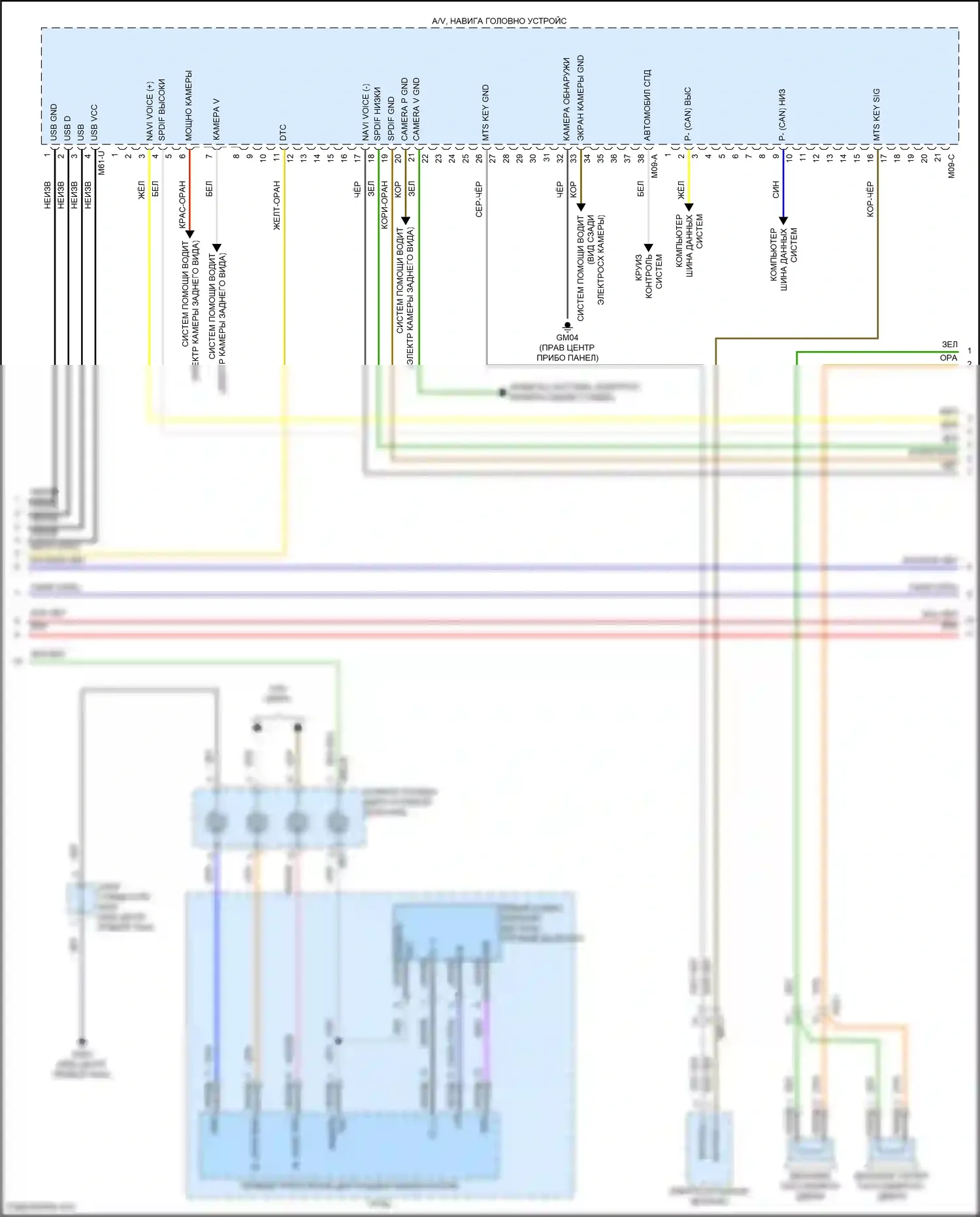 G70 Genesis I рестайлинг (2020-2024): Электросхема магнитолы, с усилителем, без среднего диапазона (3 из 4) 