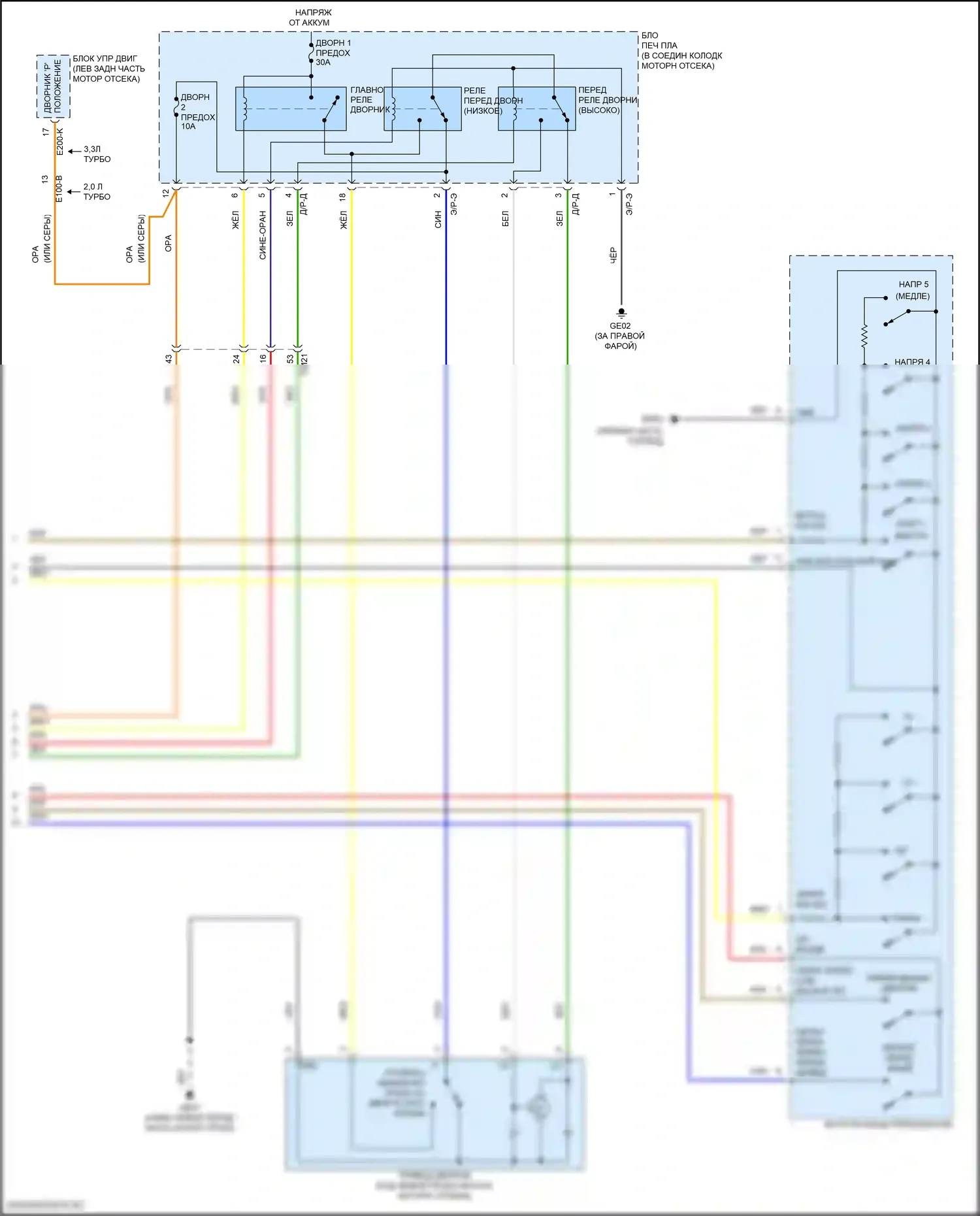 G70 Genesis I (2017-2021): Дворники и омыватели электросхема (2 из 2) 