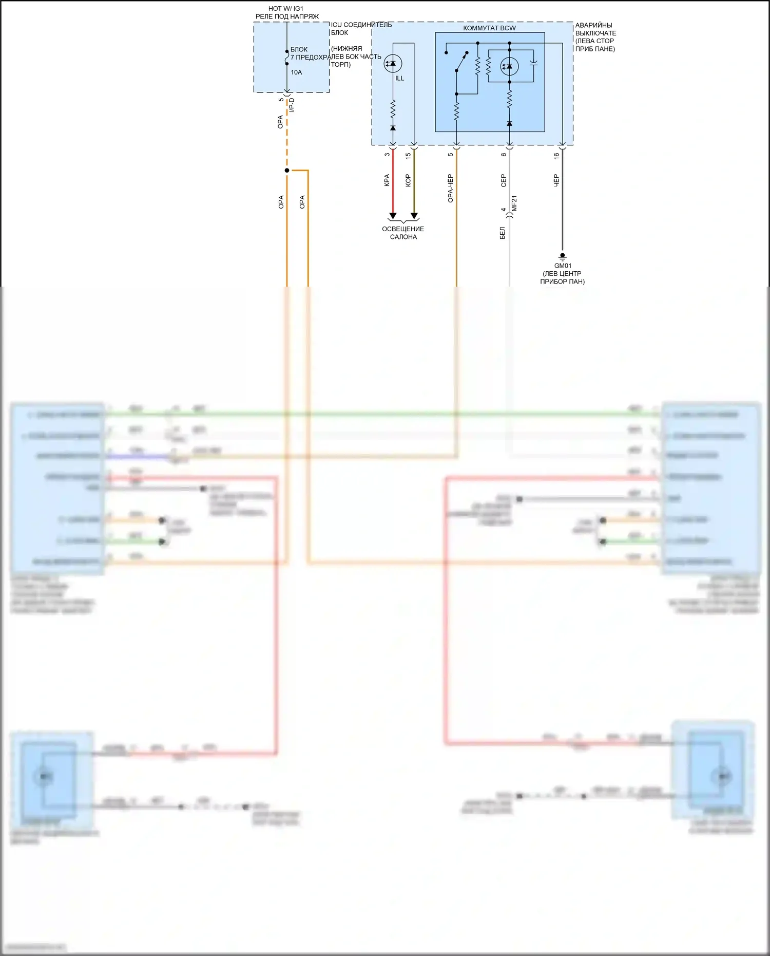 G70 Genesis I (2017-2021): Электросхема информационной системы в слепой зоне 