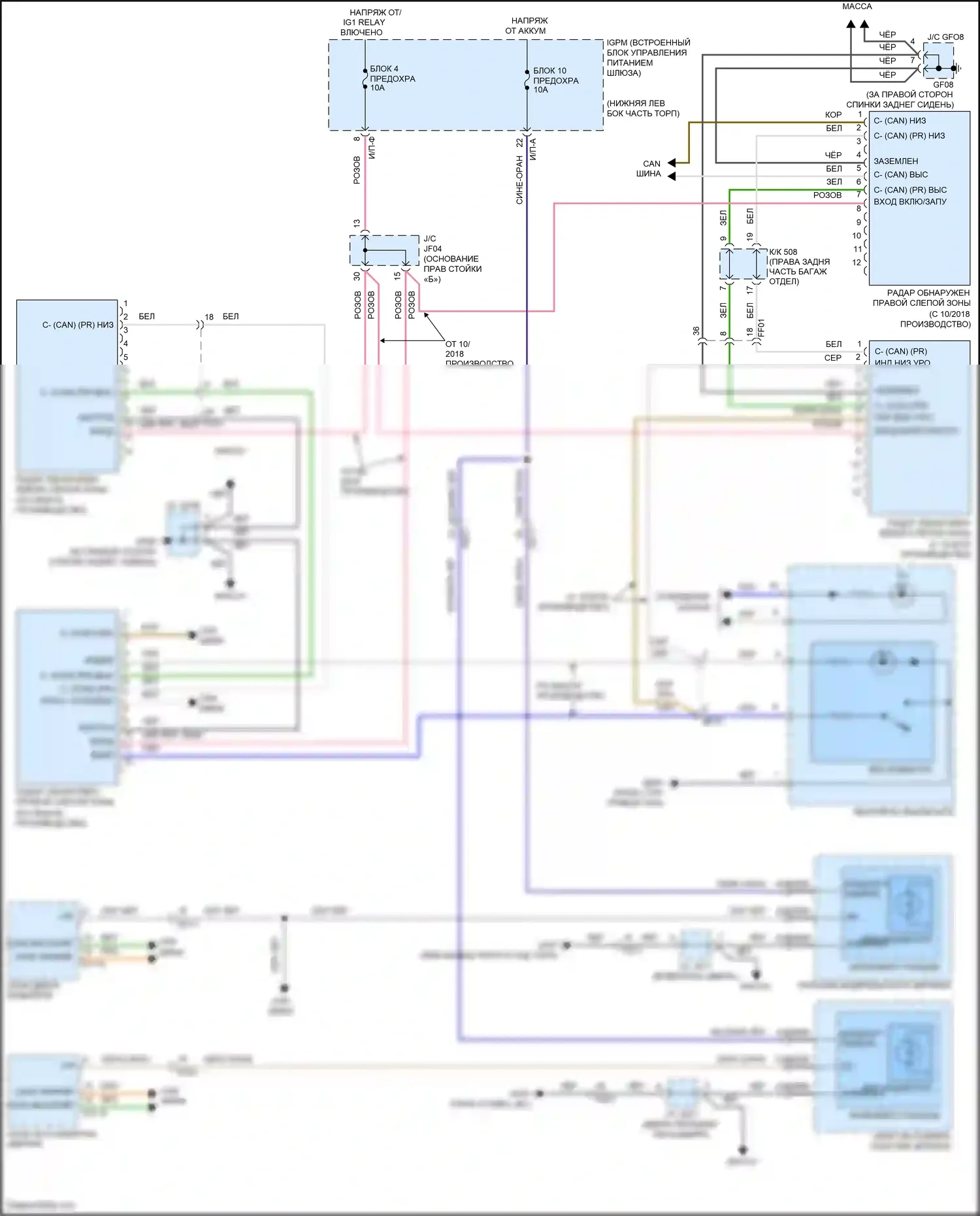 G80 Genesis I (2016-2020): Электросхема информационной системы в слепой зоне 