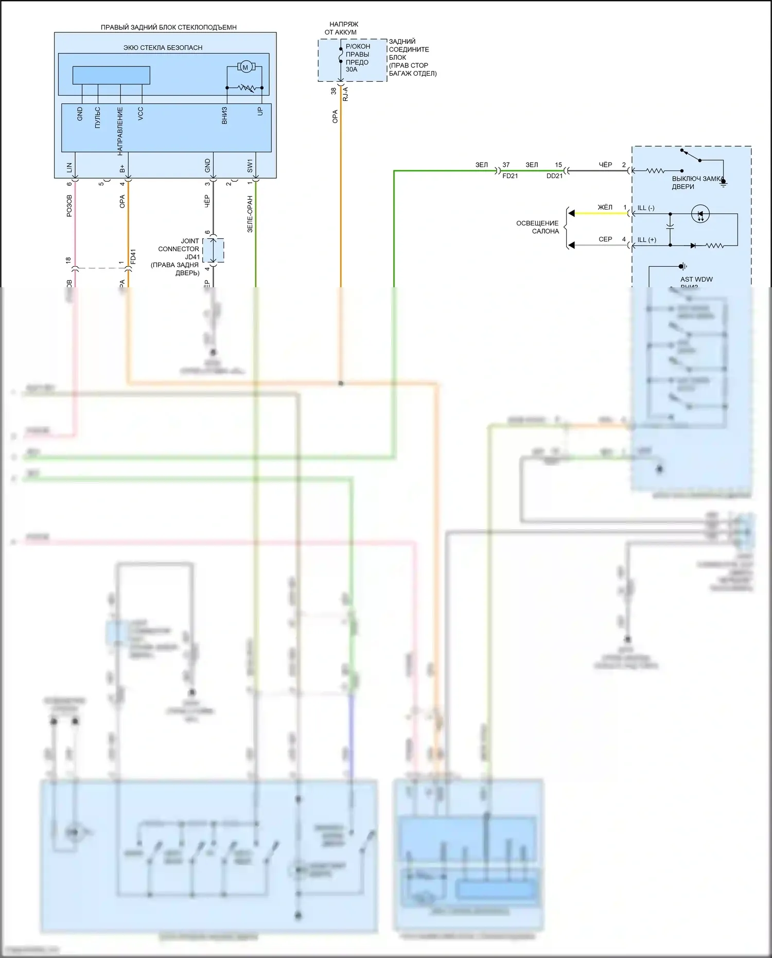 G80 Genesis II (2020-2024): Электросхема стеклоподъемников (3 из 3) 