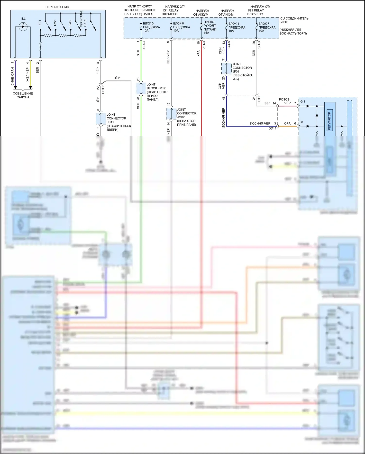 GV70 Genesis I (2020-2024): Электросхема наклона питания памяти и телескопического подключения питания 