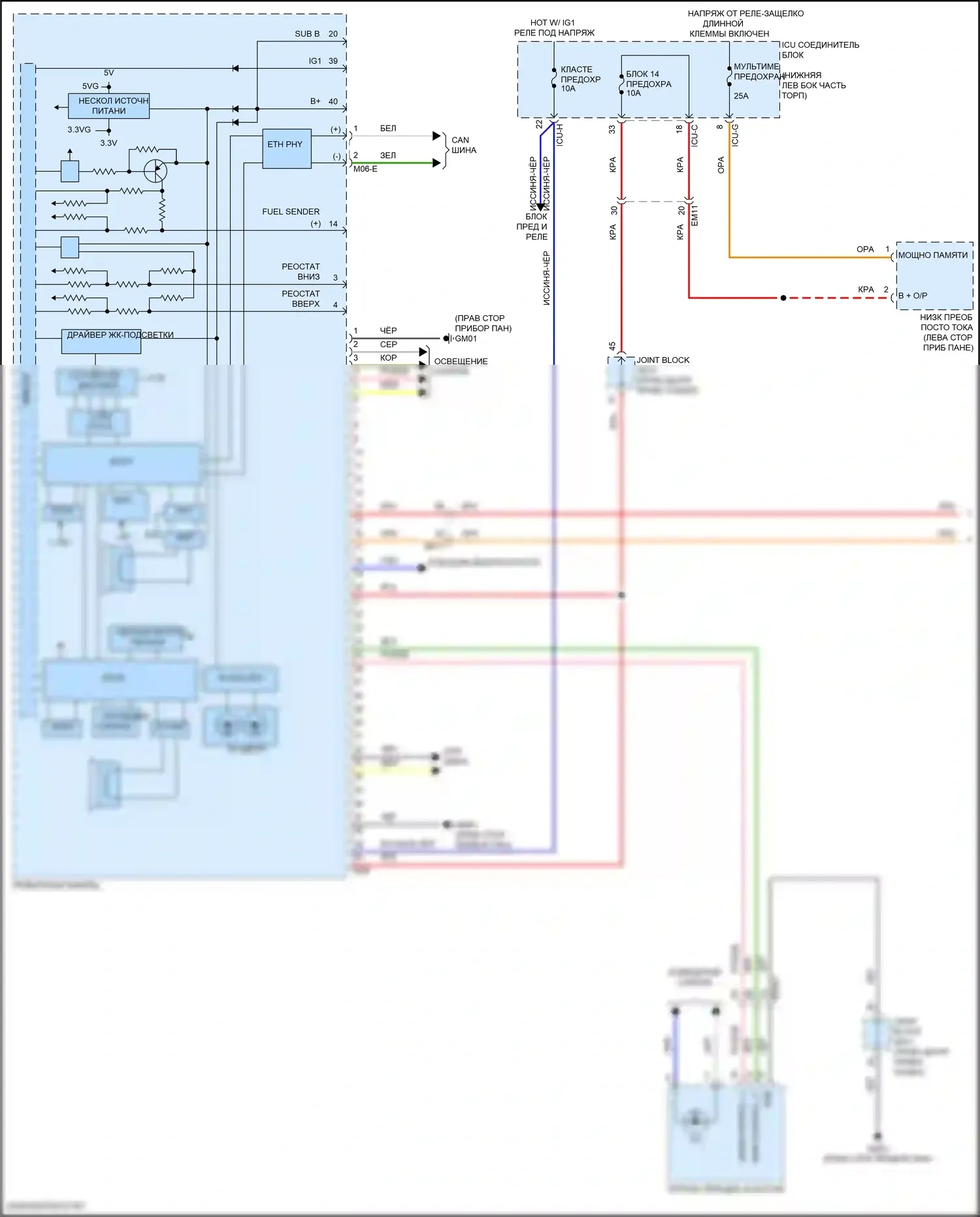 GV70 Genesis I (2020-2024): Электросхема приборной панели, с 12,3-дюймовым 3d tft жк- дисплеем (1 из 3) 