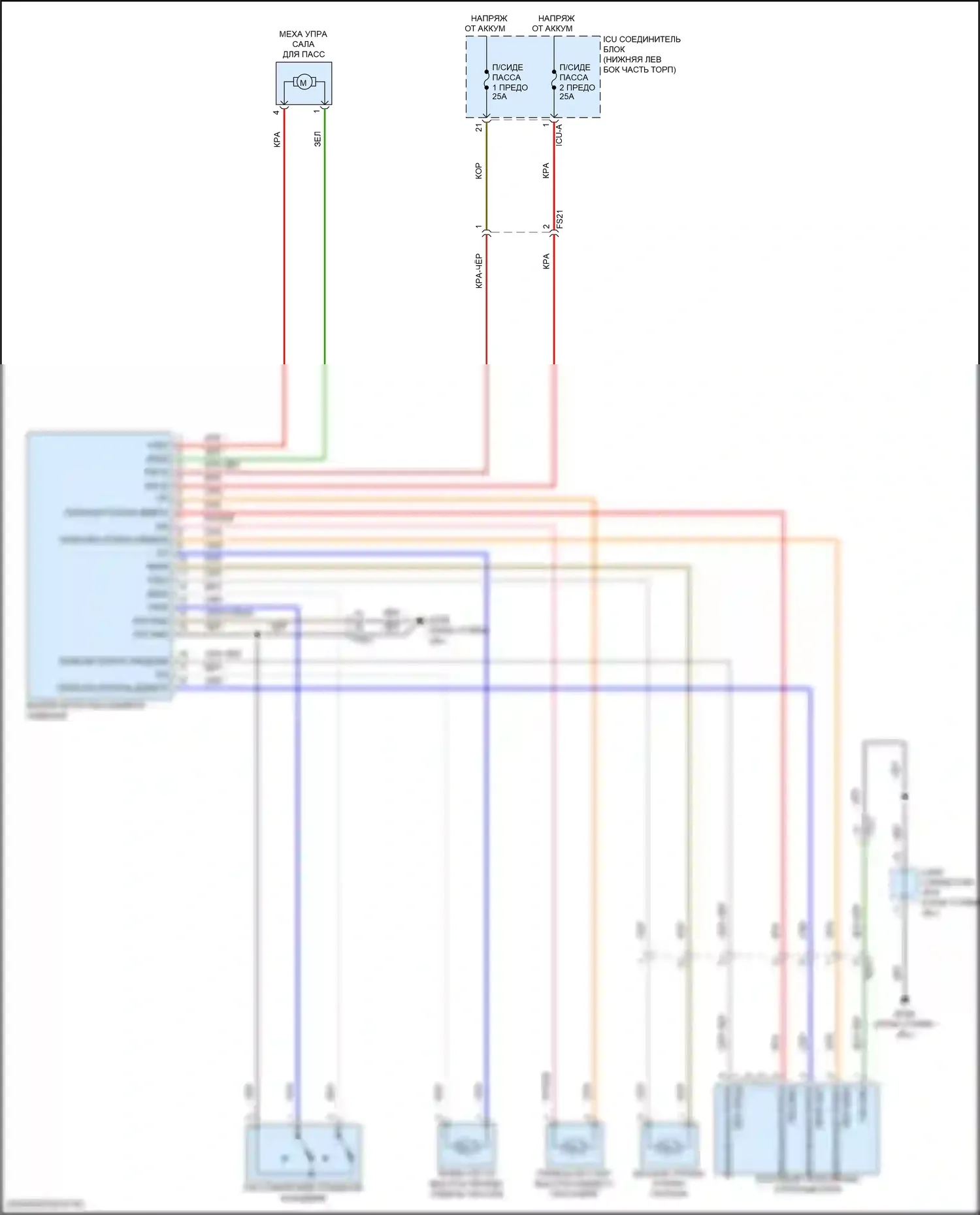 GV70 Genesis I (2020-2024): Электросхема пассажирского сиденья с электроприводом, без проходного 
